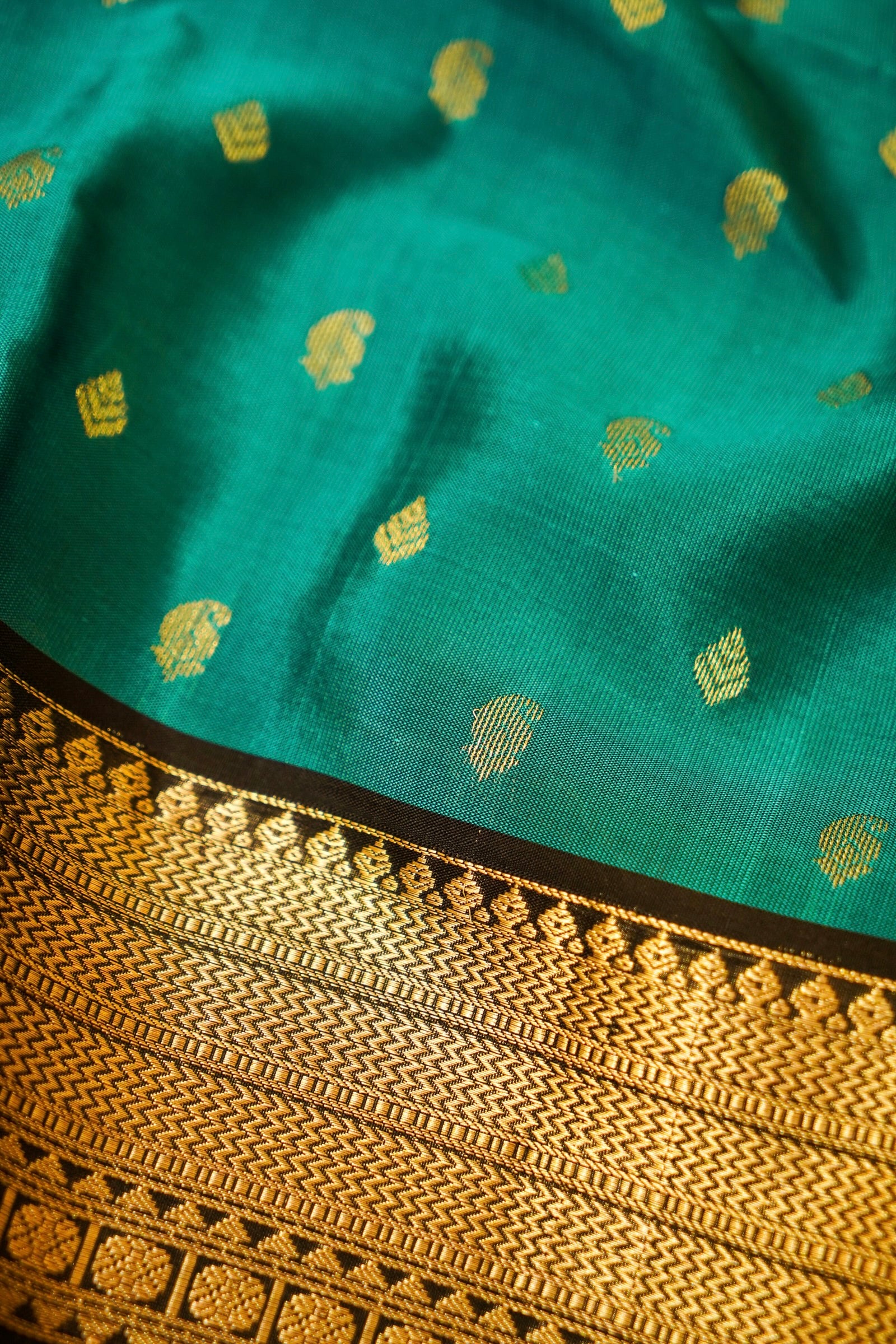 Maithili - Sea Green Pure Kanjipuram Silk Saree with Brown Border