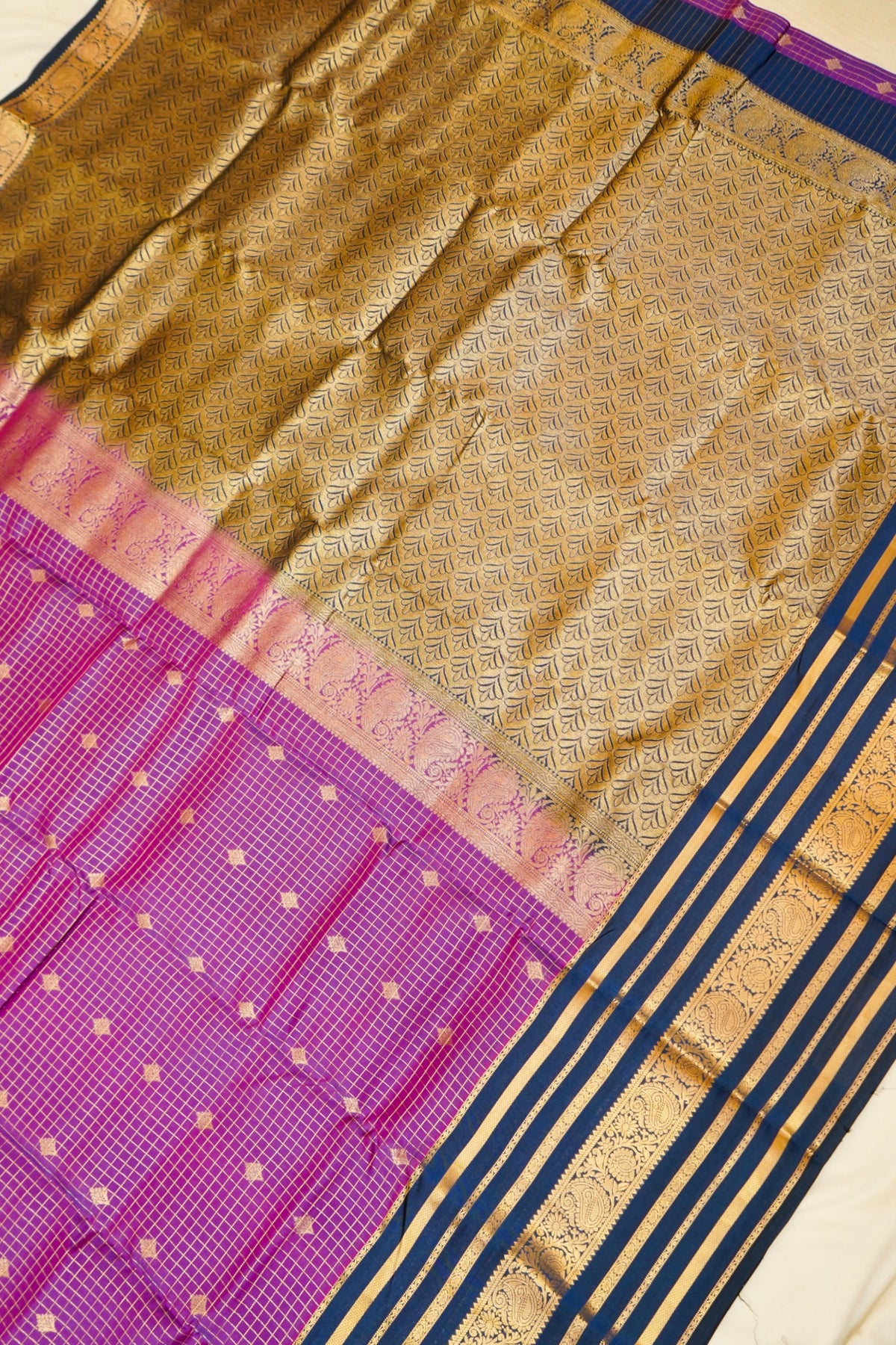 Maithili - Magenta Pure Kanjipuram Silk Saree with Navy Blue Border