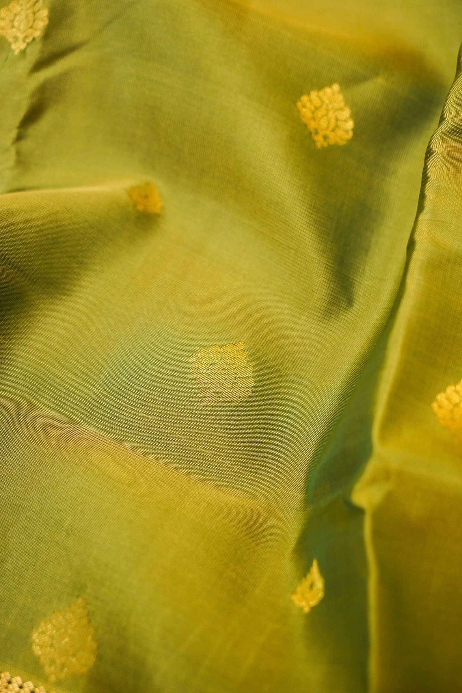 Maithili - Olive Green Pure Kanjipuram Silk Saree with Emerald Border