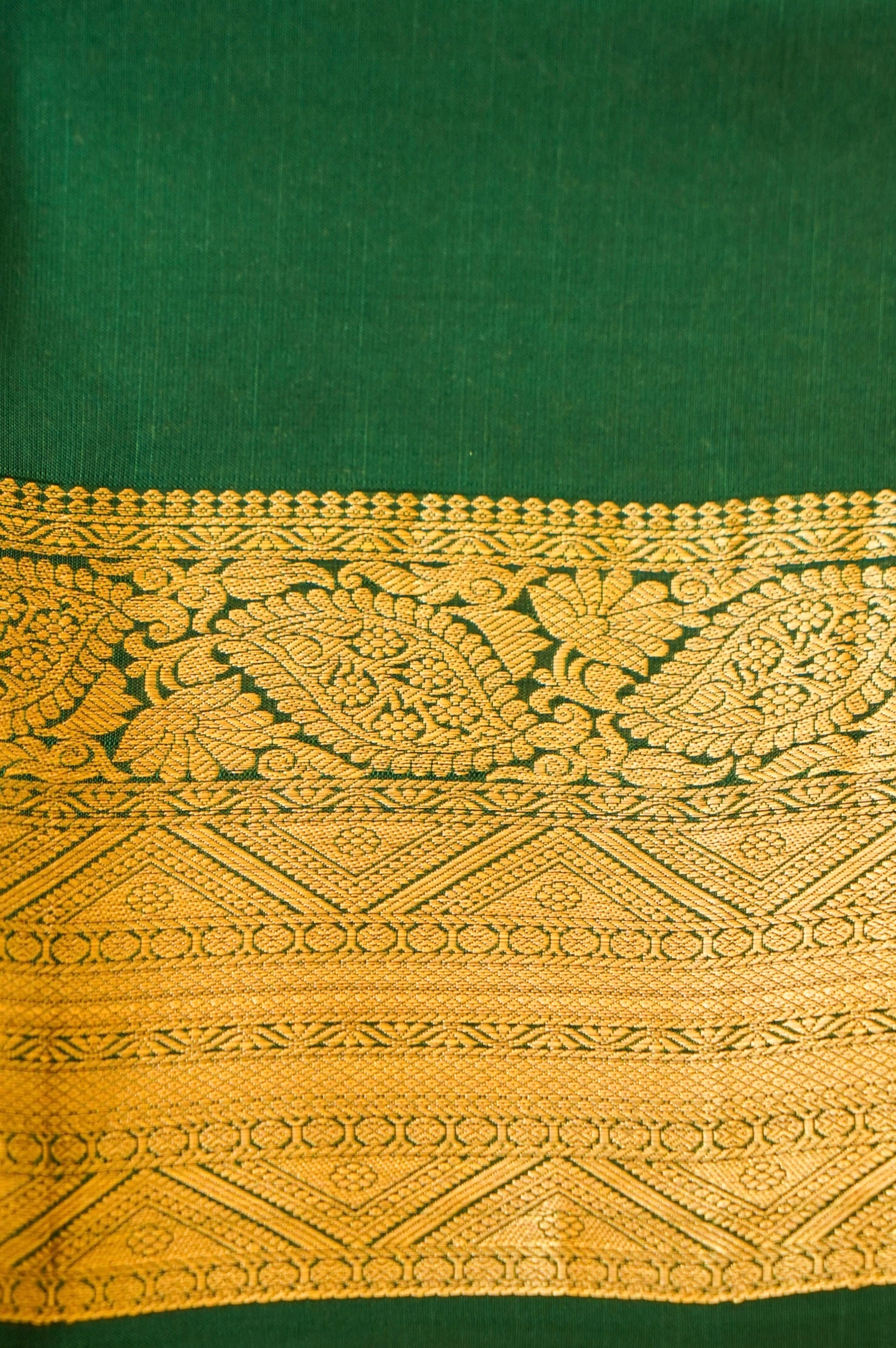 Maithili - Olive Green Pure Kanjipuram Silk Saree with Emerald Border