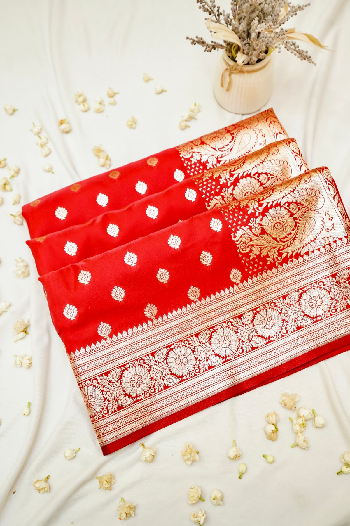 Royal Magenta-Red Banarasi Silk Saree with Golden Zari Weave
