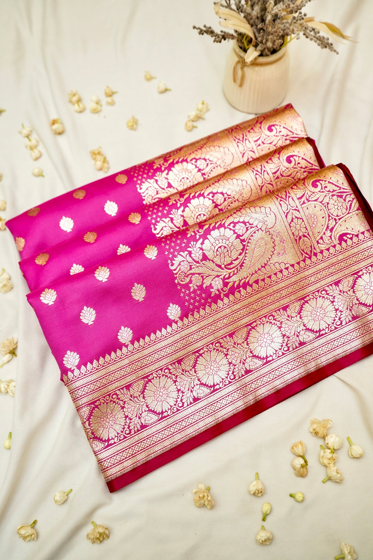 Royal Pink Banarasi Silk Saree with Golden Zari Weave