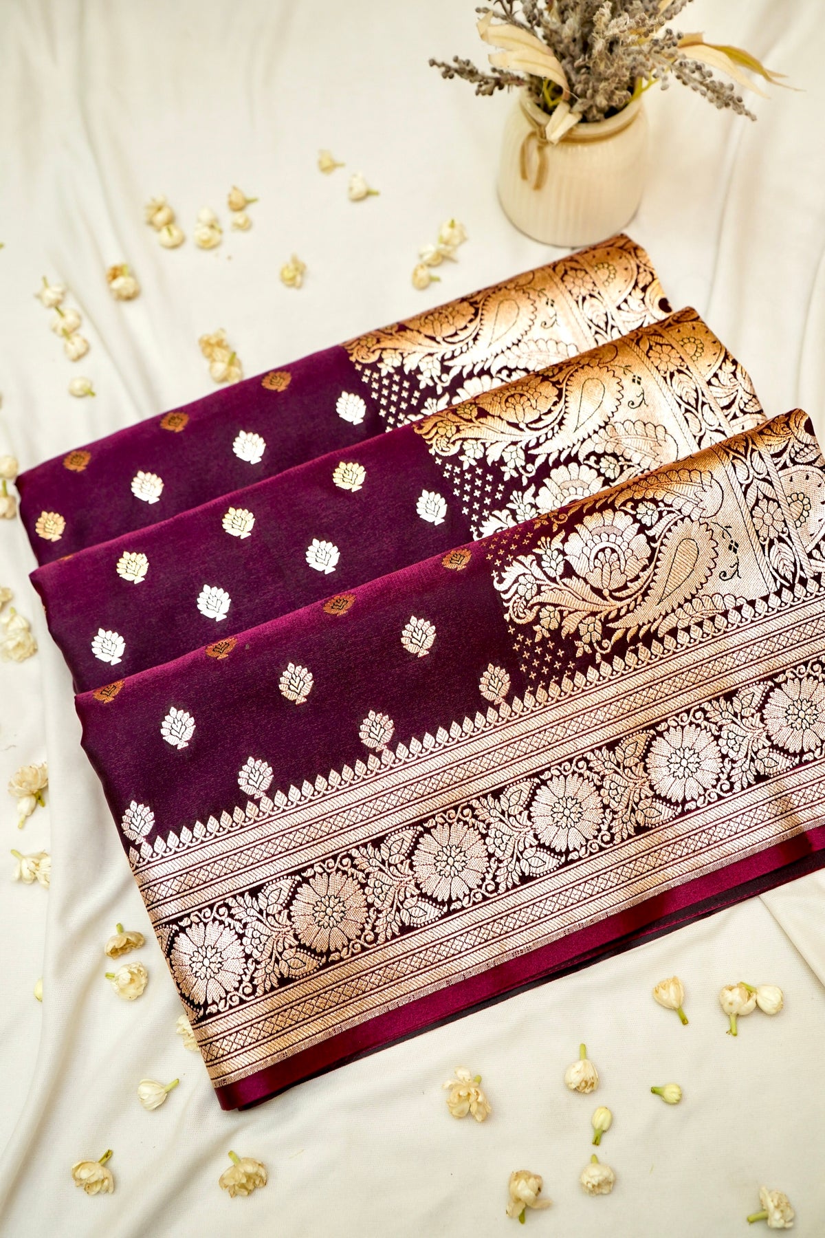 Royal Wine Maroon Banarasi Silk Saree with Golden Zari Weave