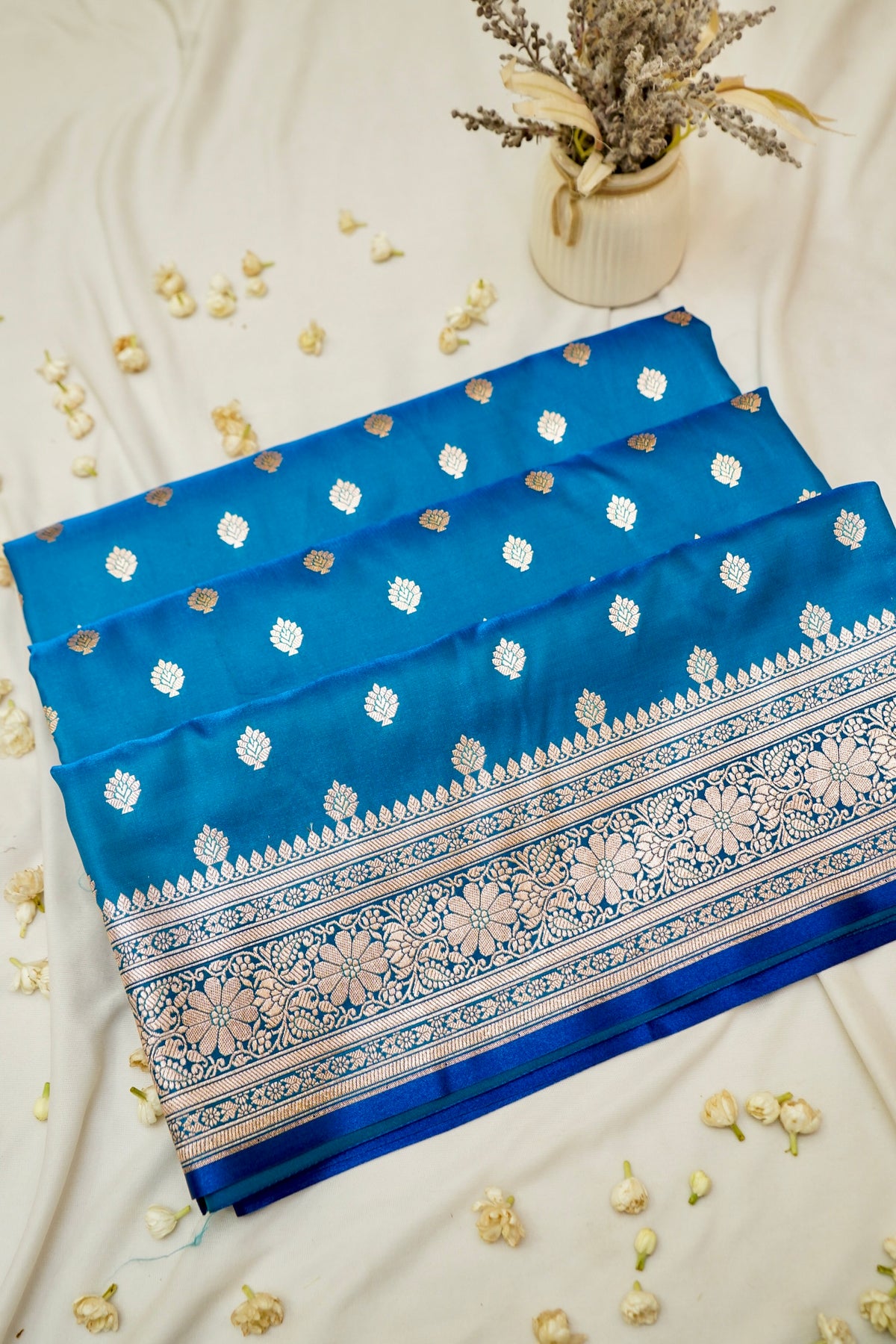 Royal Sky-Blue Banarasi Silk Saree with Golden Zari Weave