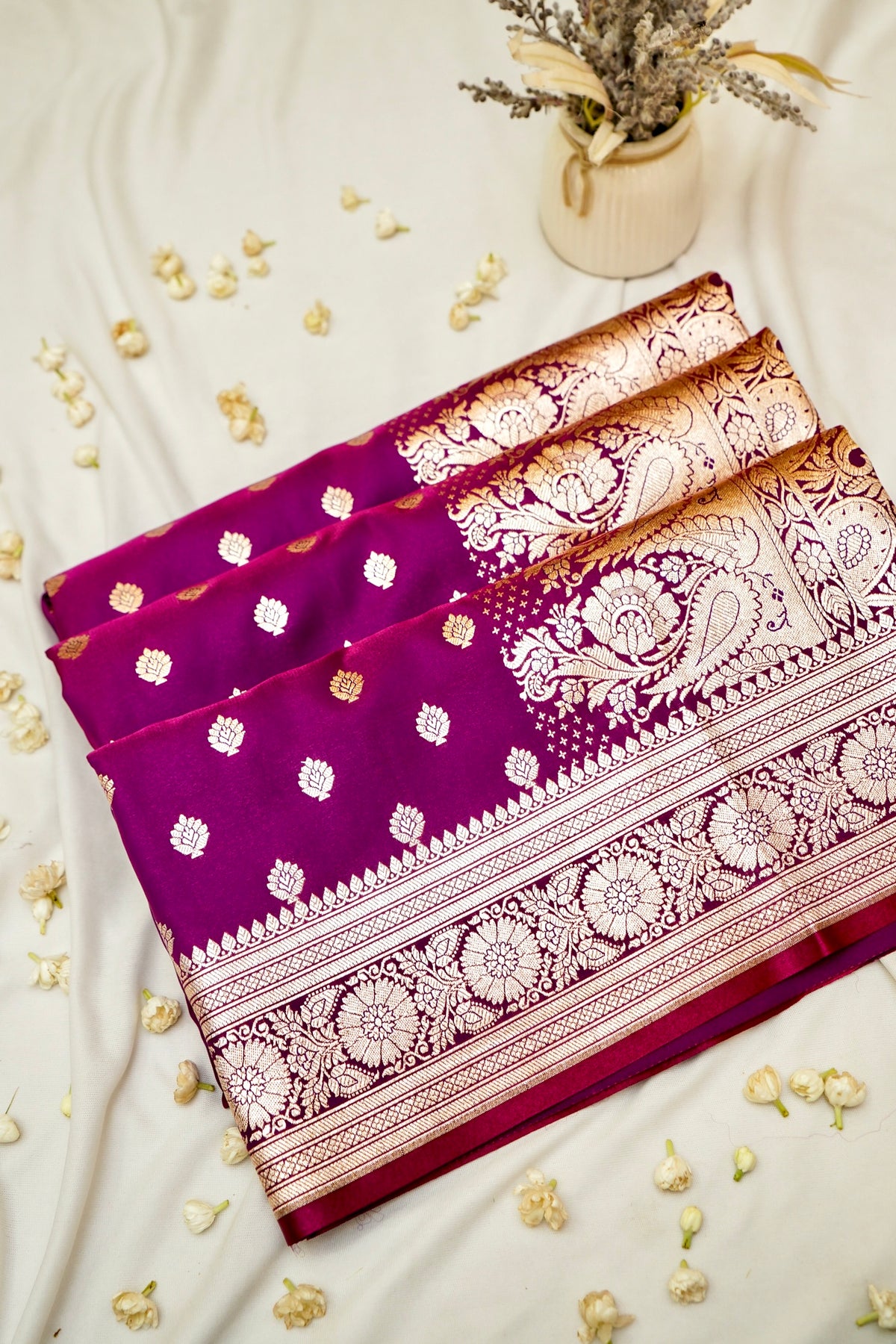 Royal Magenta-Maroon Banarasi Silk Saree with Golden Zari Weave