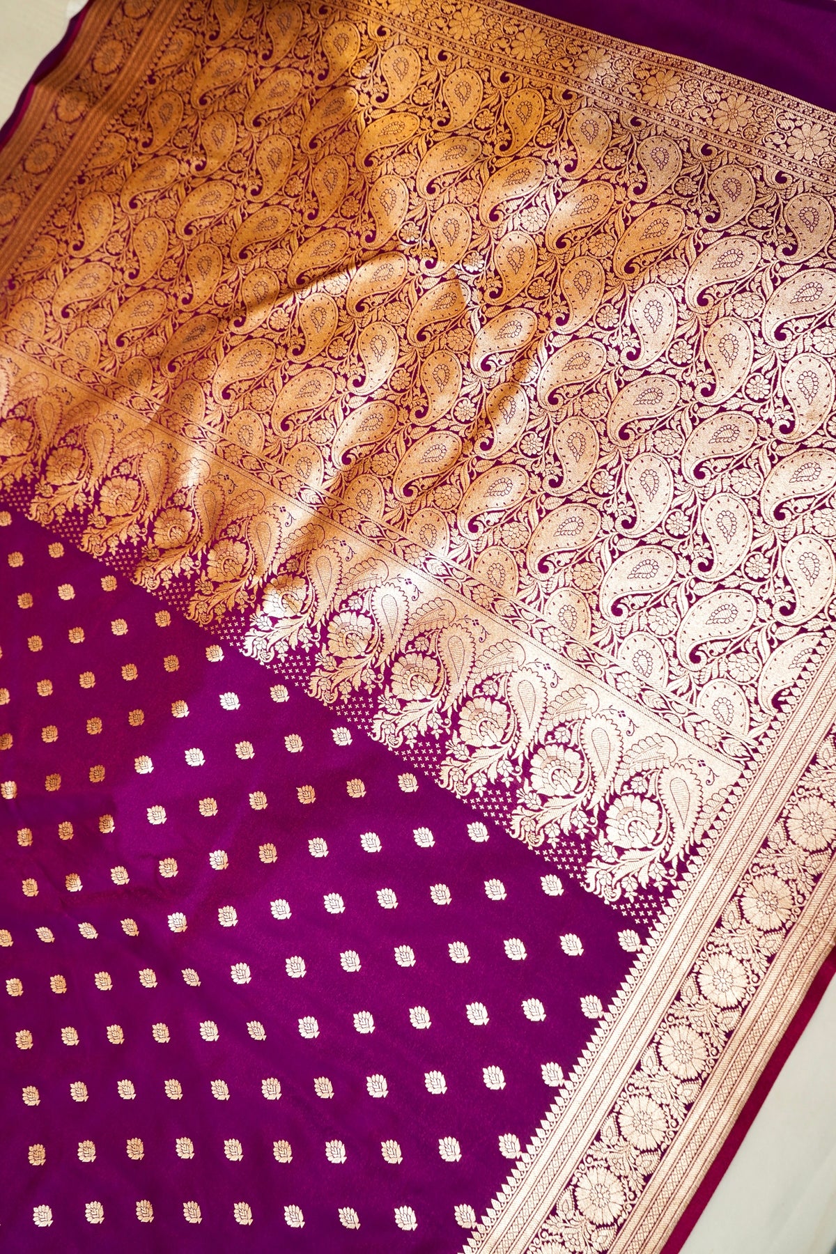 Royal Magenta-Maroon Banarasi Silk Saree with Golden Zari Weave