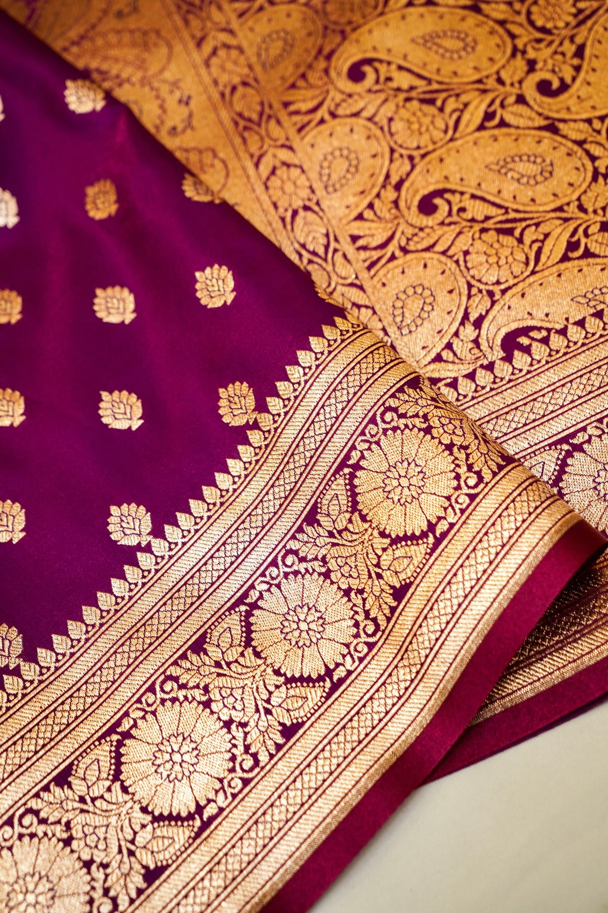 Royal Magenta-Maroon Banarasi Silk Saree with Golden Zari Weave