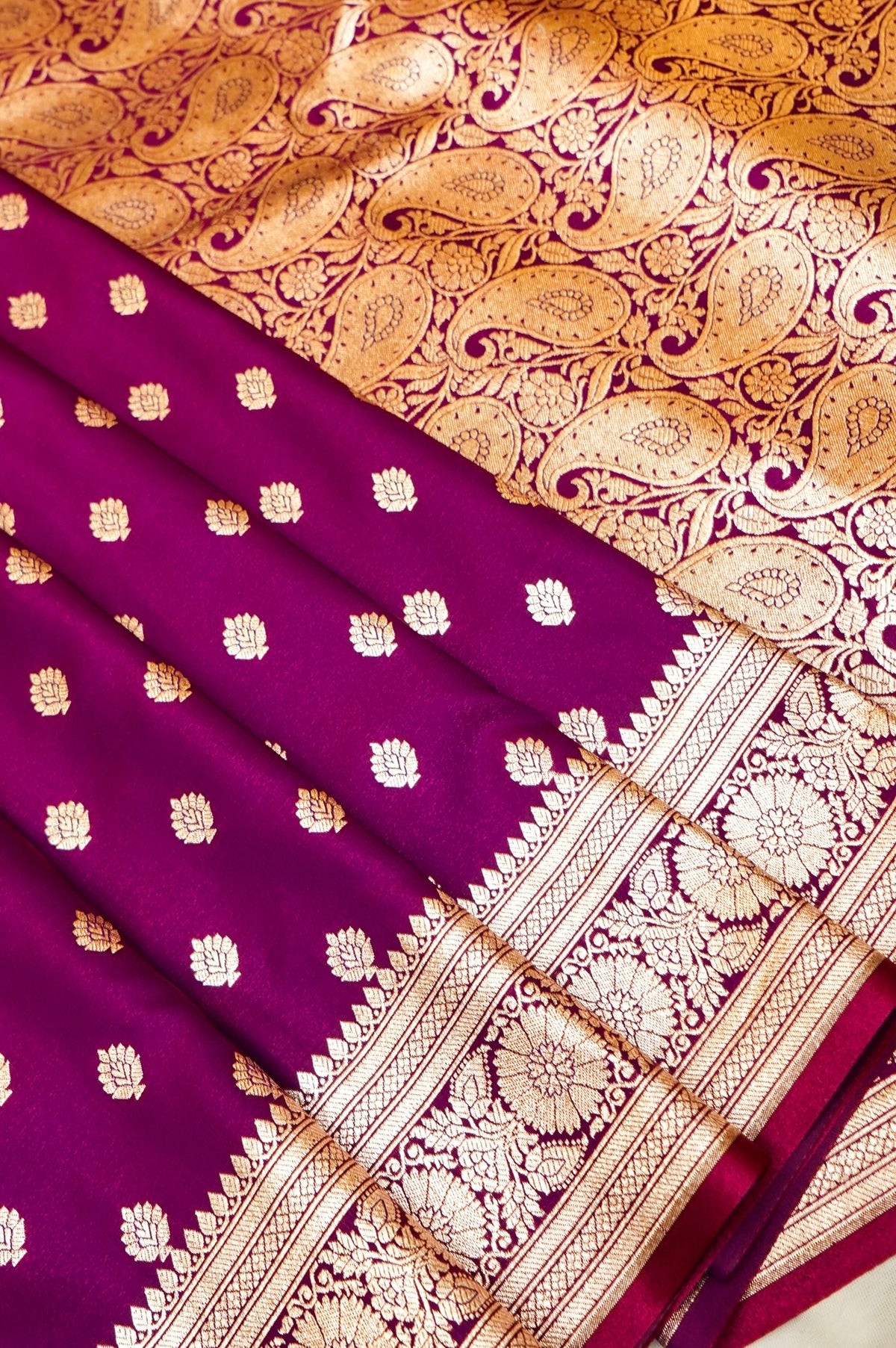 Royal Magenta-Maroon Banarasi Silk Saree with Golden Zari Weave