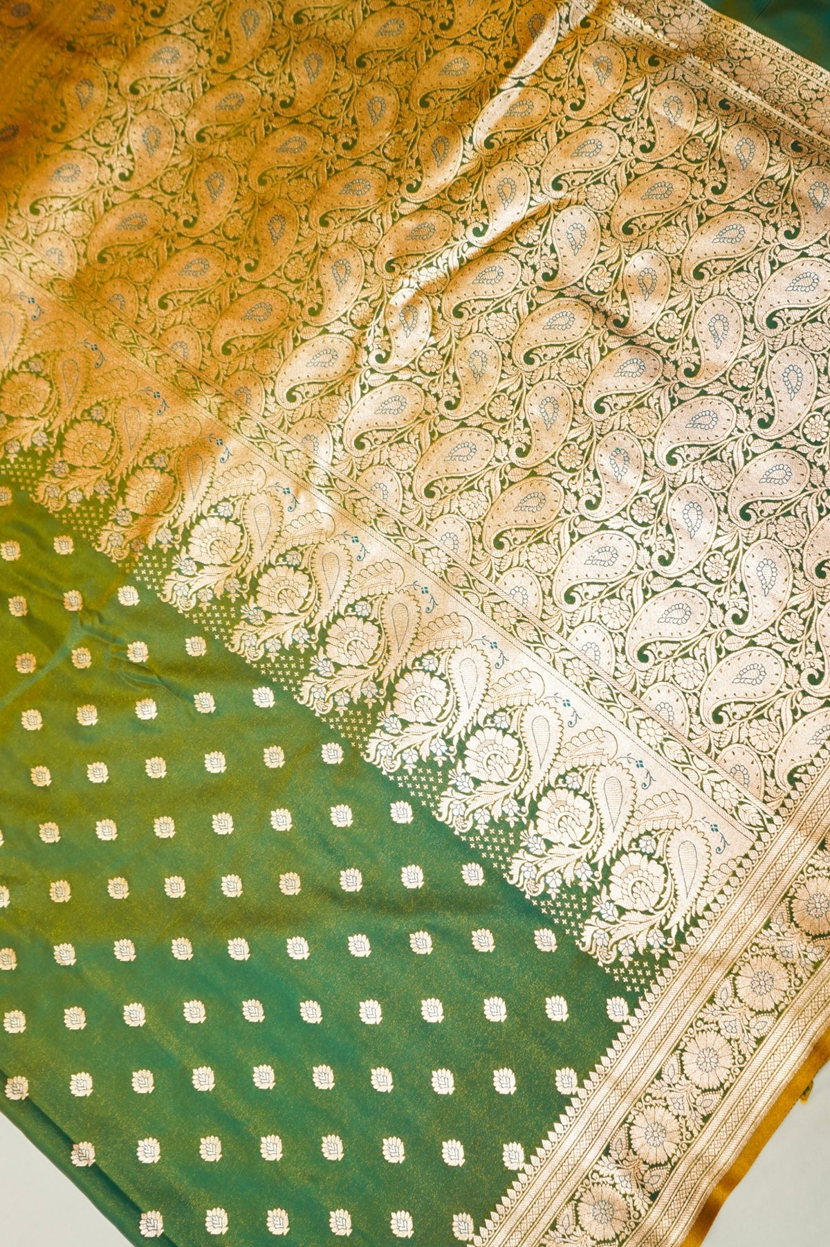 Royal Parrot Green Banarasi Silk Saree with Golden Zari Weave