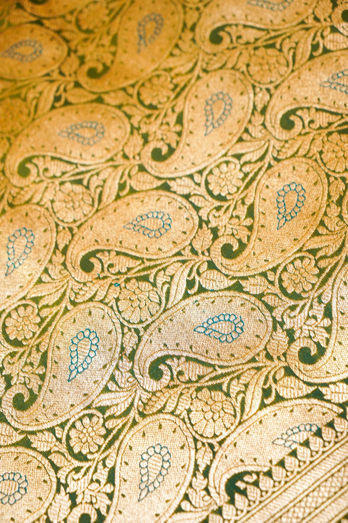 Royal Parrot Green Banarasi Silk Saree with Golden Zari Weave