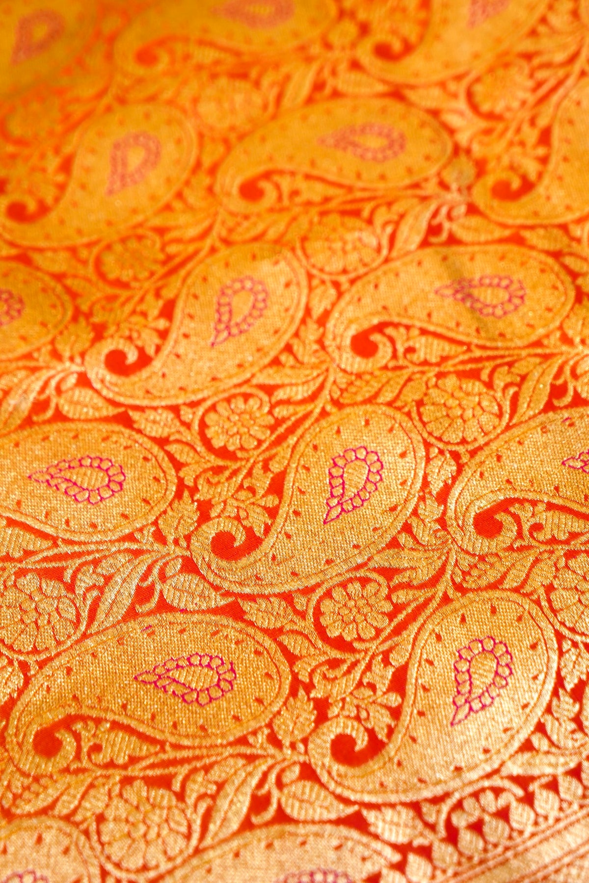 Royal Orange Banarasi Silk Saree with Golden Zari Weave