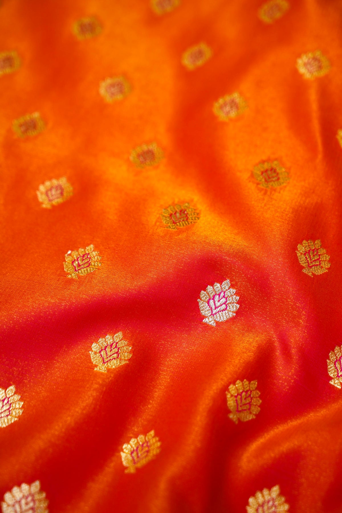 Royal Orange Banarasi Silk Saree with Golden Zari Weave