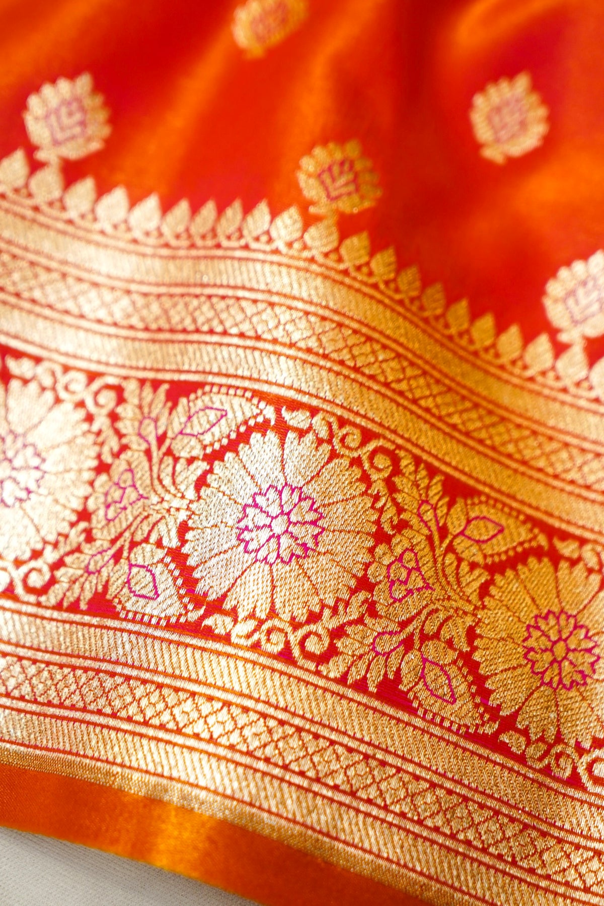 Royal Orange Banarasi Silk Saree with Golden Zari Weave