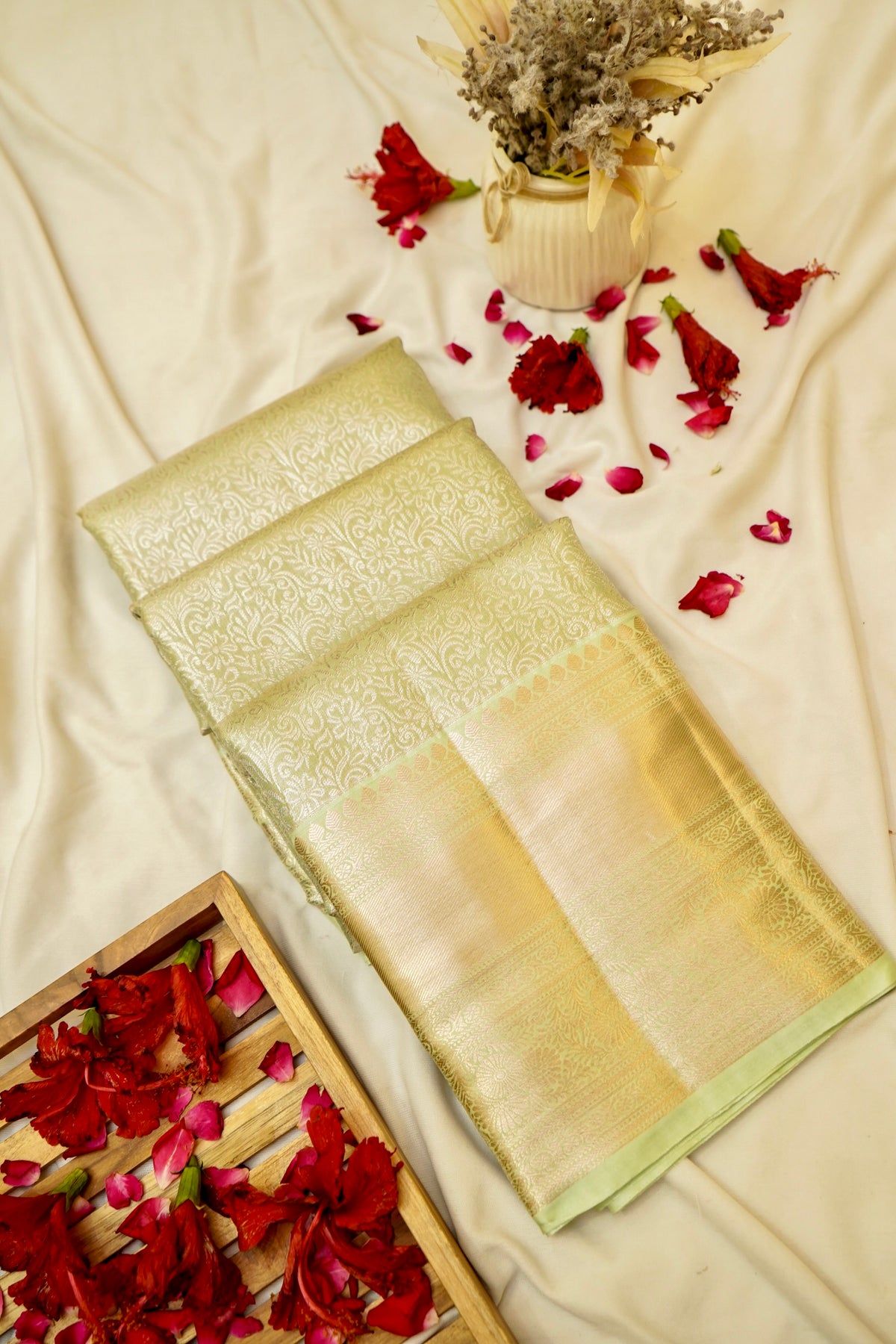 Maithili - Pastel Green Kanjivaram Tissue Silk Saree