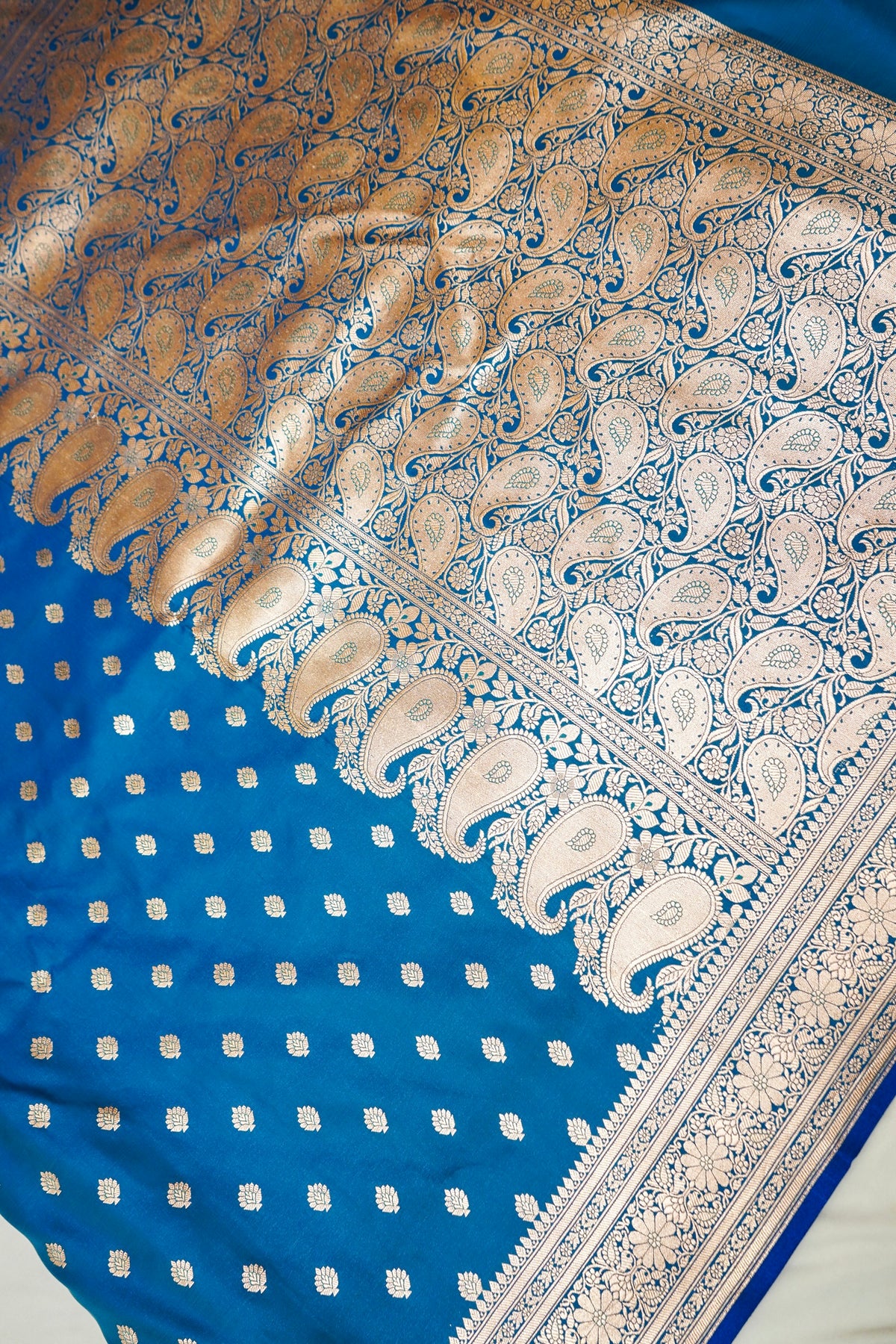 Royal Sky-Blue Banarasi Silk Saree with Golden Zari Weave