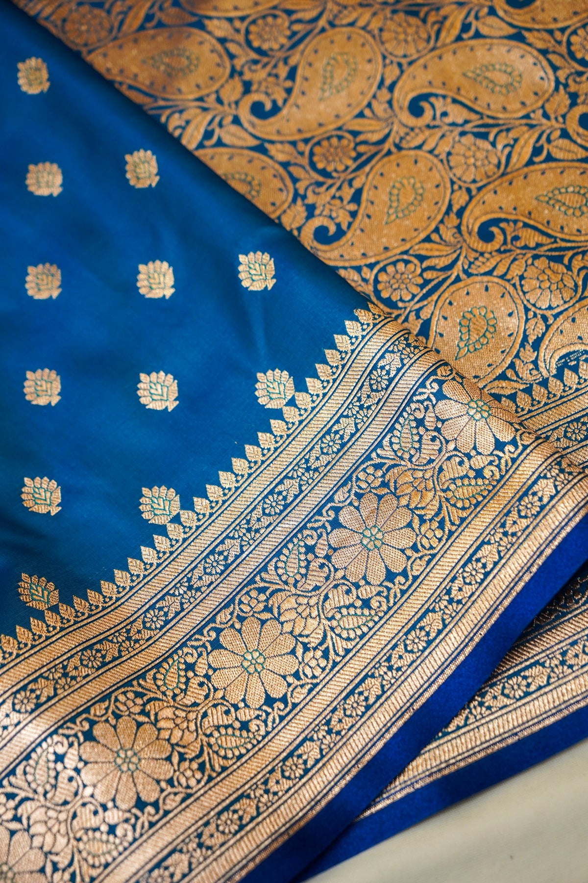 Royal Sky-Blue Banarasi Silk Saree with Golden Zari Weave