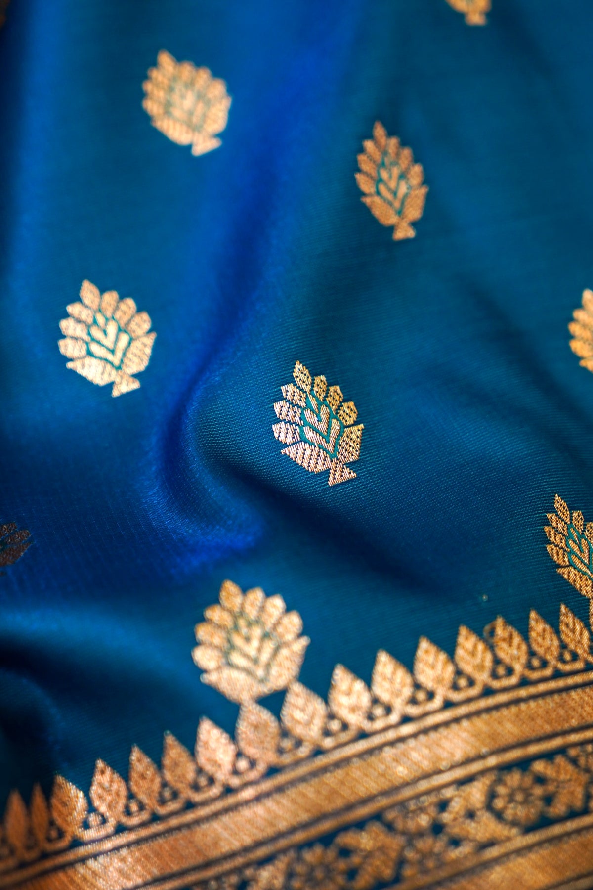 Royal Sky-Blue Banarasi Silk Saree with Golden Zari Weave