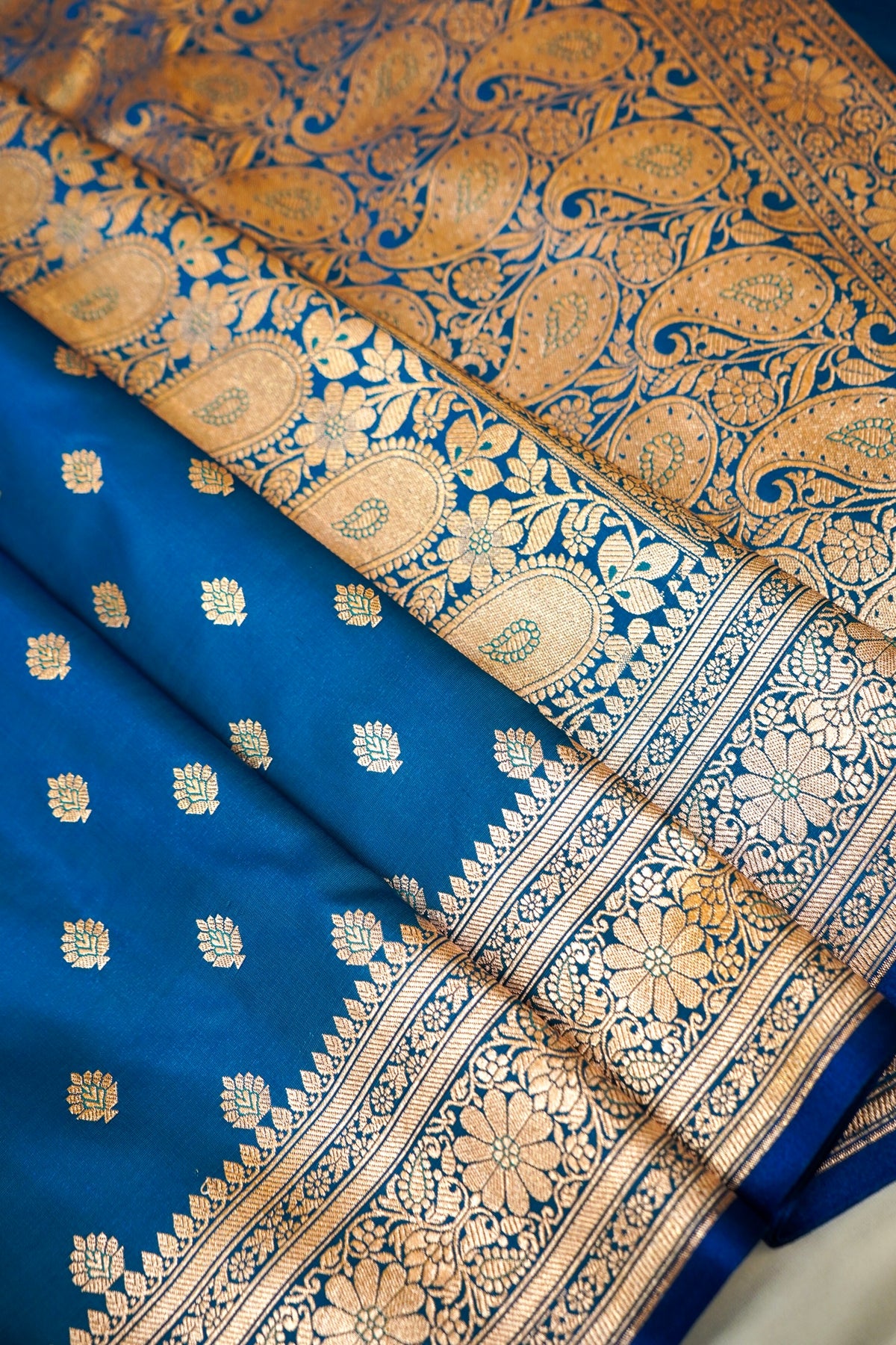 Royal Sky-Blue Banarasi Silk Saree with Golden Zari Weave