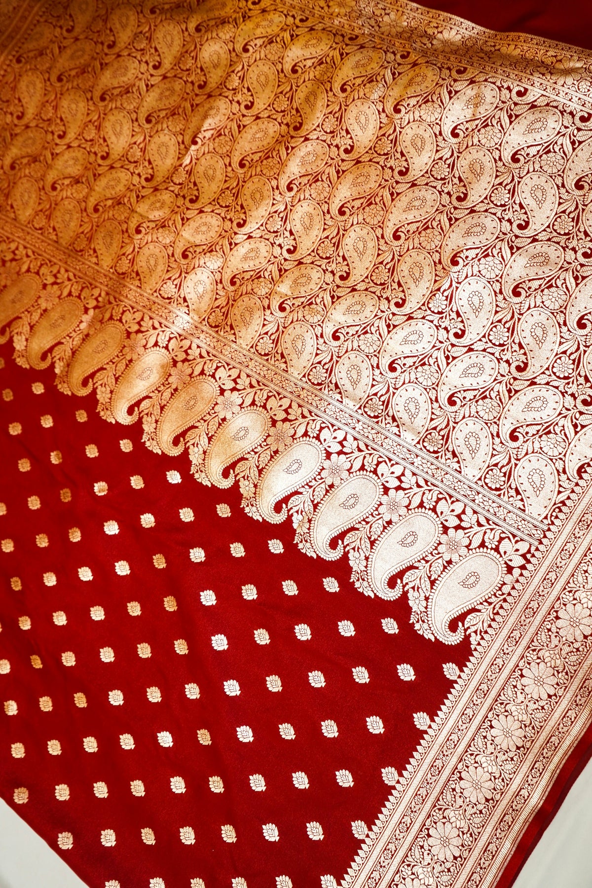 Royal Maroon Red Banarasi Silk Saree with Golden Zari Weave