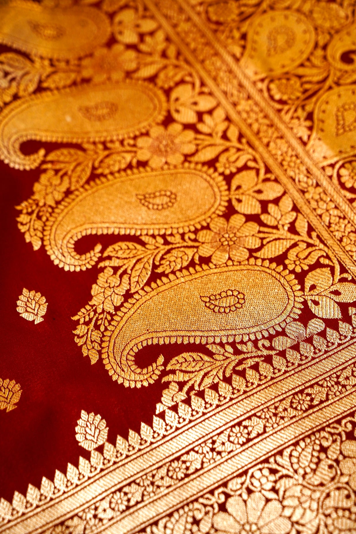 Royal Maroon Red Banarasi Silk Saree with Golden Zari Weave
