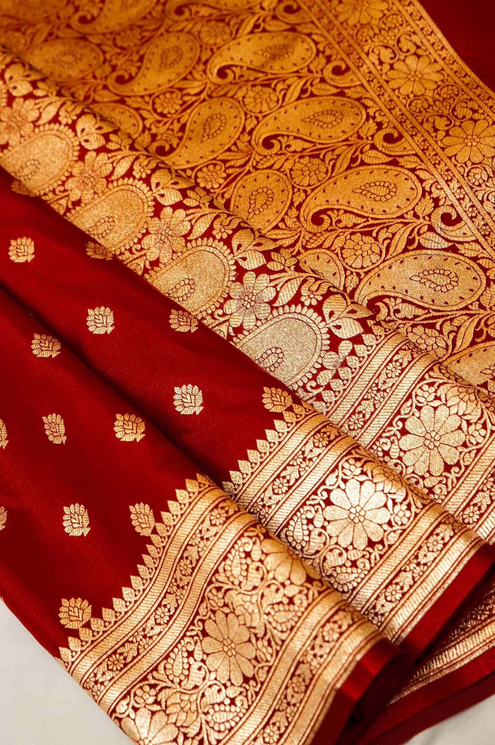 Royal Maroon Red Banarasi Silk Saree with Golden Zari Weave