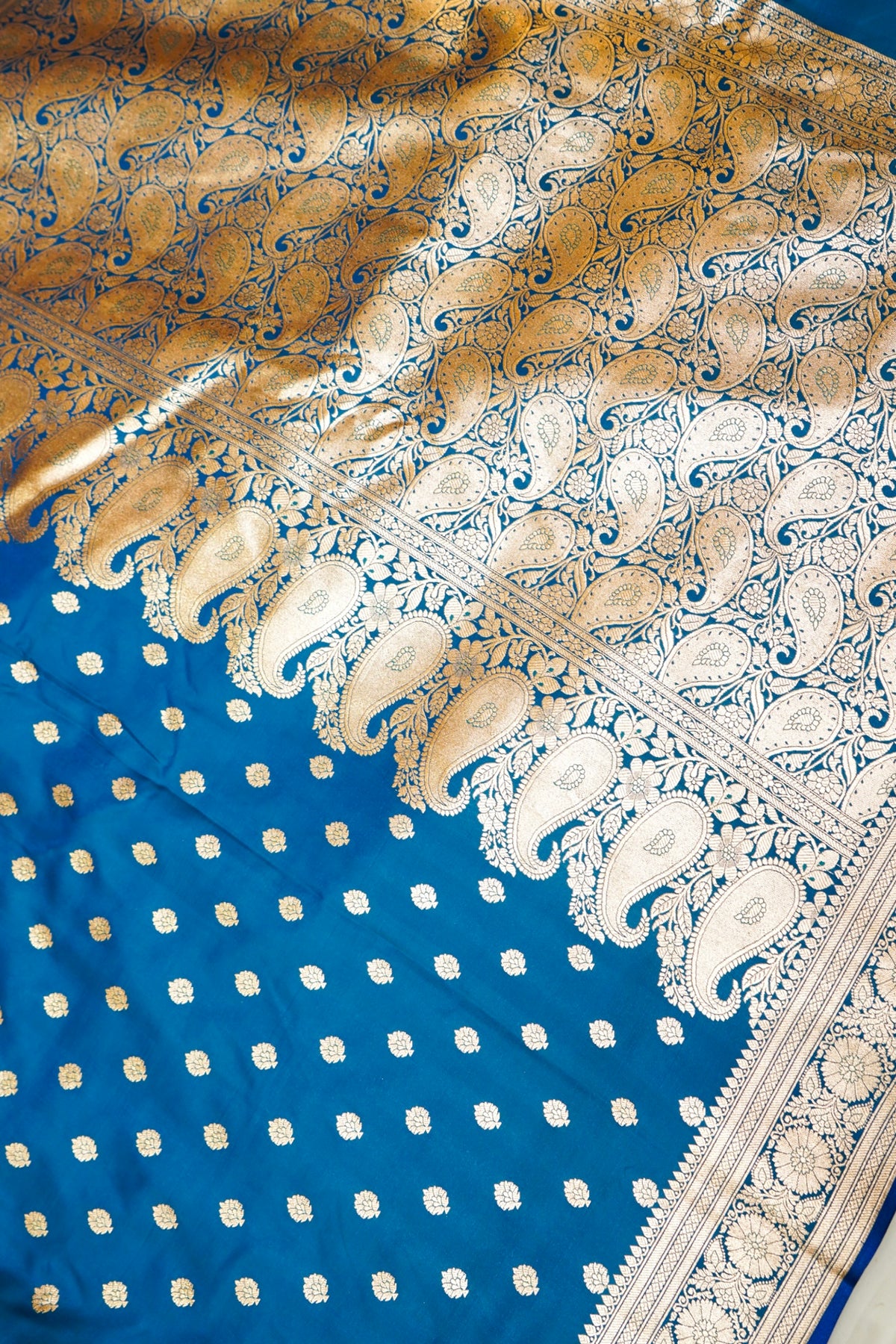 Traditional Sky Blue Banarasi Silk Saree with Golden Zari Weave
