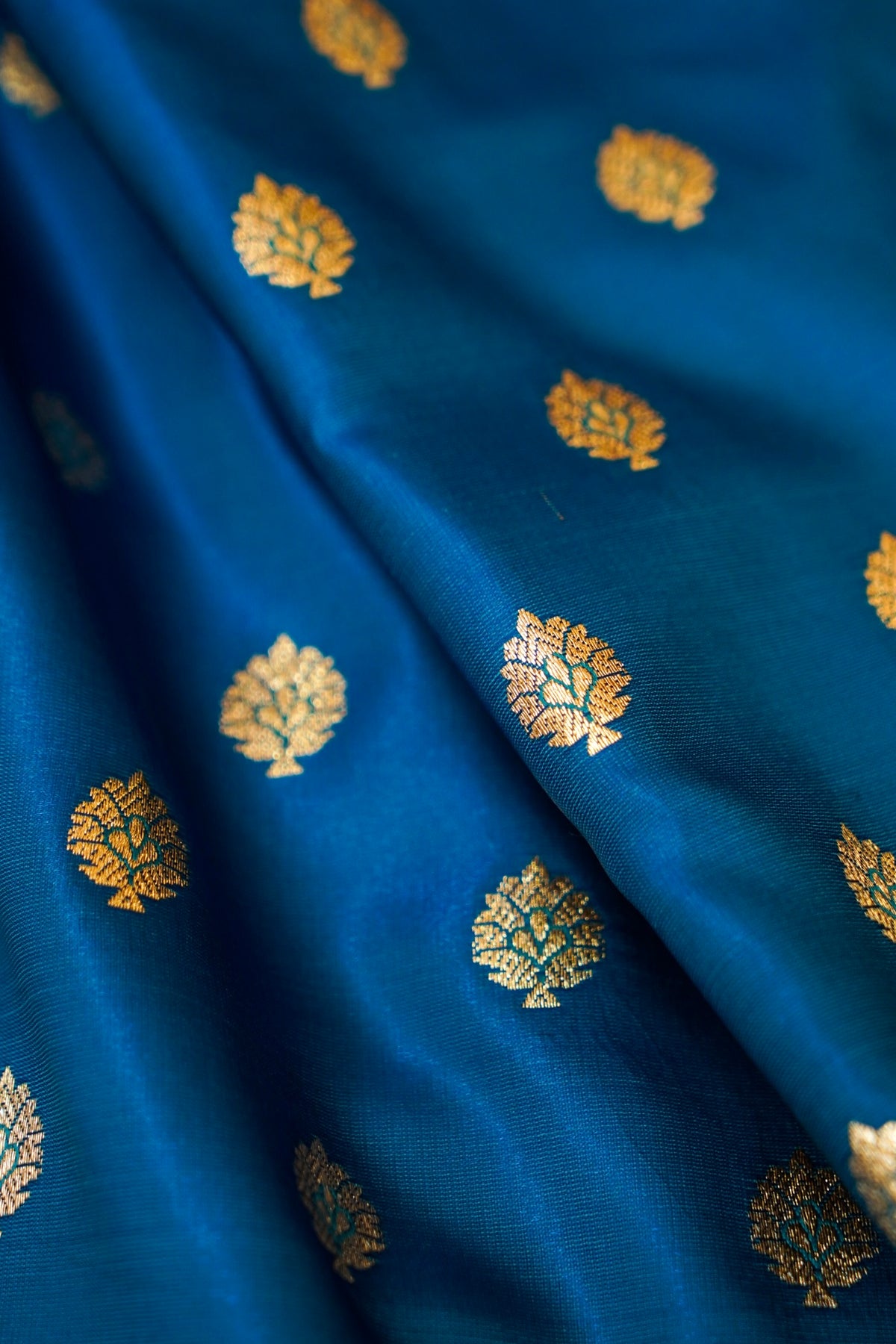 Traditional Sky Blue Banarasi Silk Saree with Golden Zari Weave