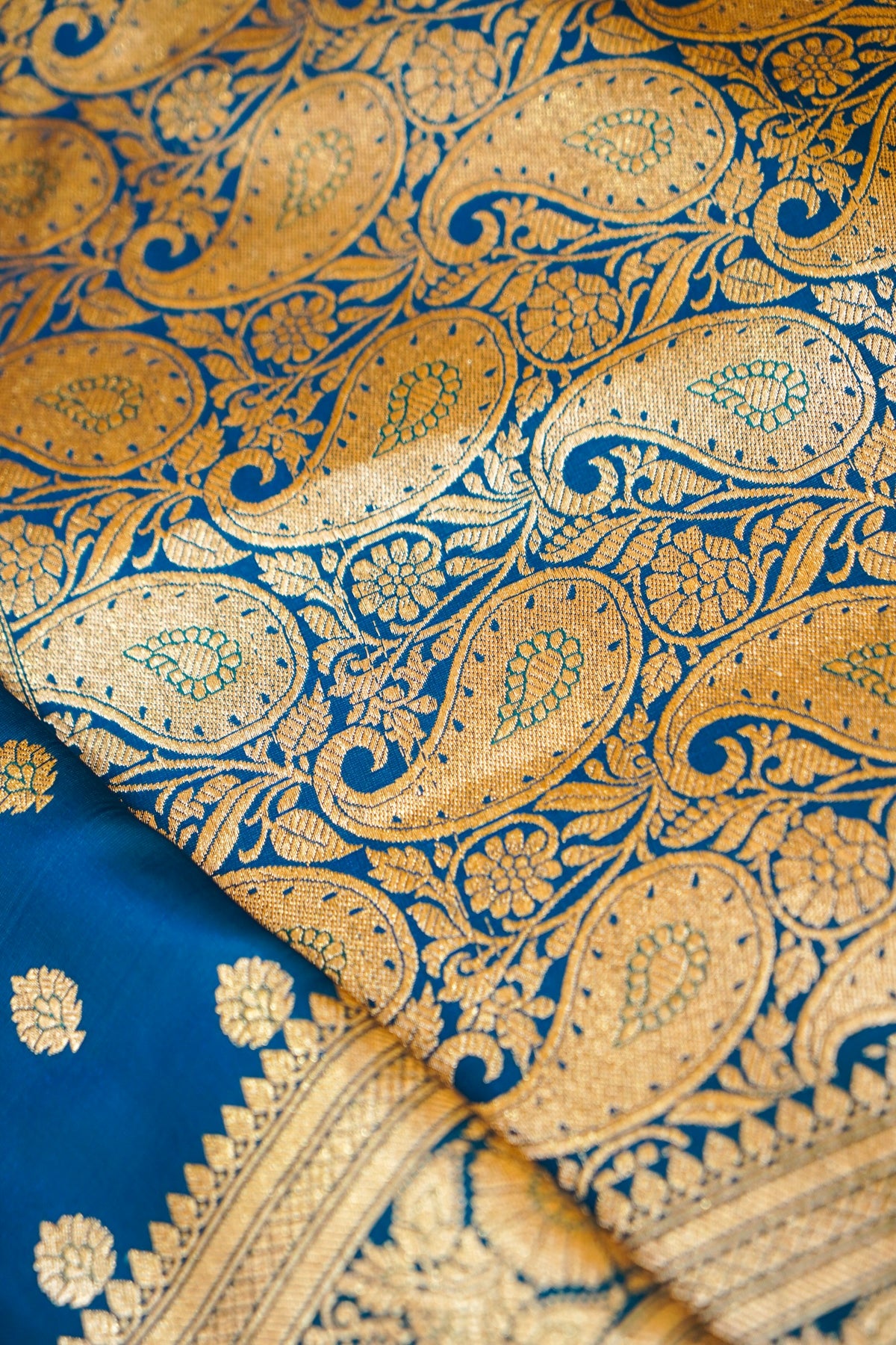 Traditional Sky Blue Banarasi Silk Saree with Golden Zari Weave