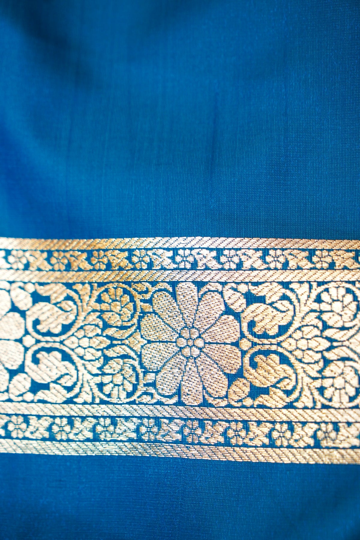 Traditional Sky Blue Banarasi Silk Saree with Golden Zari Weave