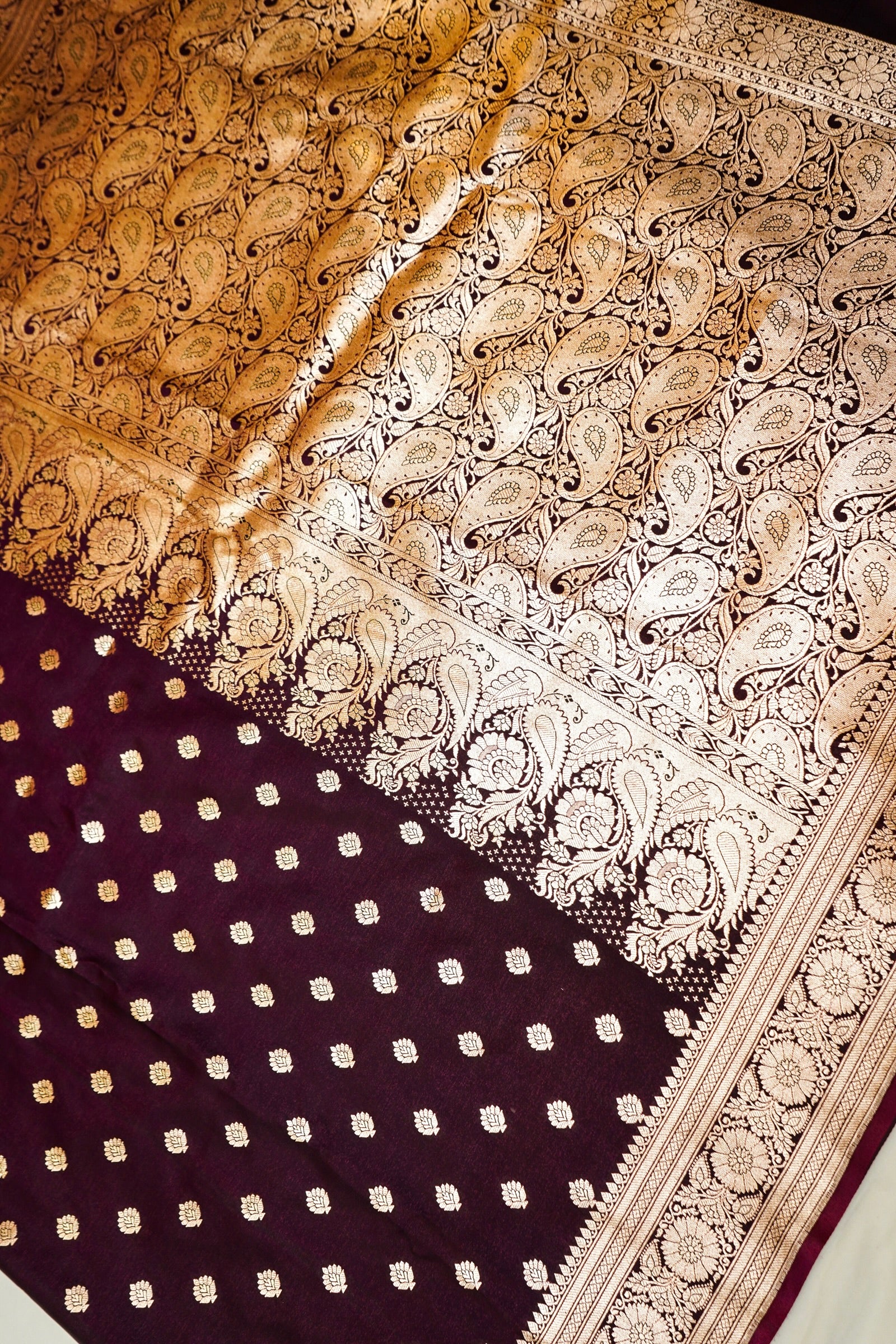 Royal Wine Maroon Banarasi Silk Saree with Golden Zari Weave