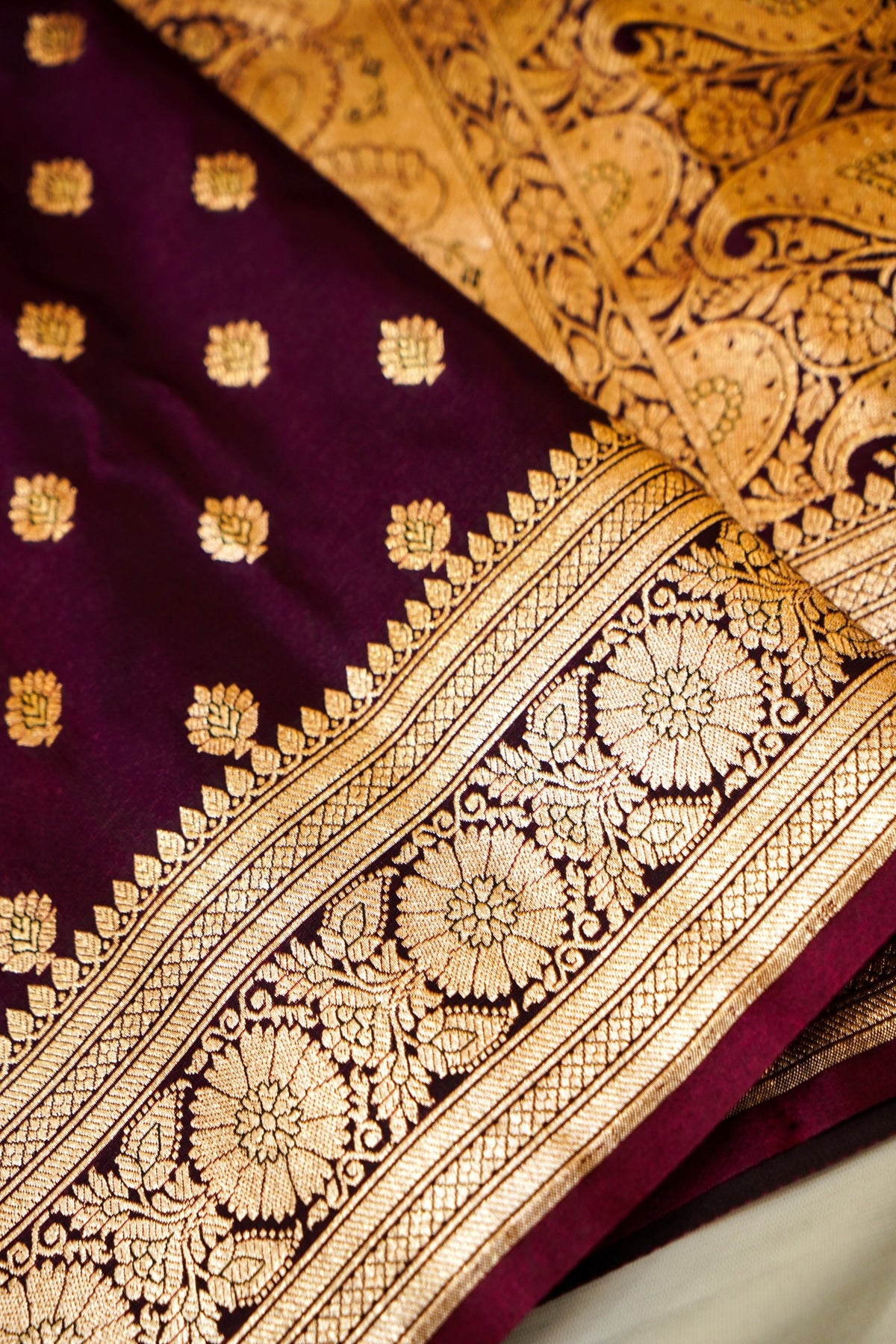 Royal Wine Maroon Banarasi Silk Saree with Golden Zari Weave