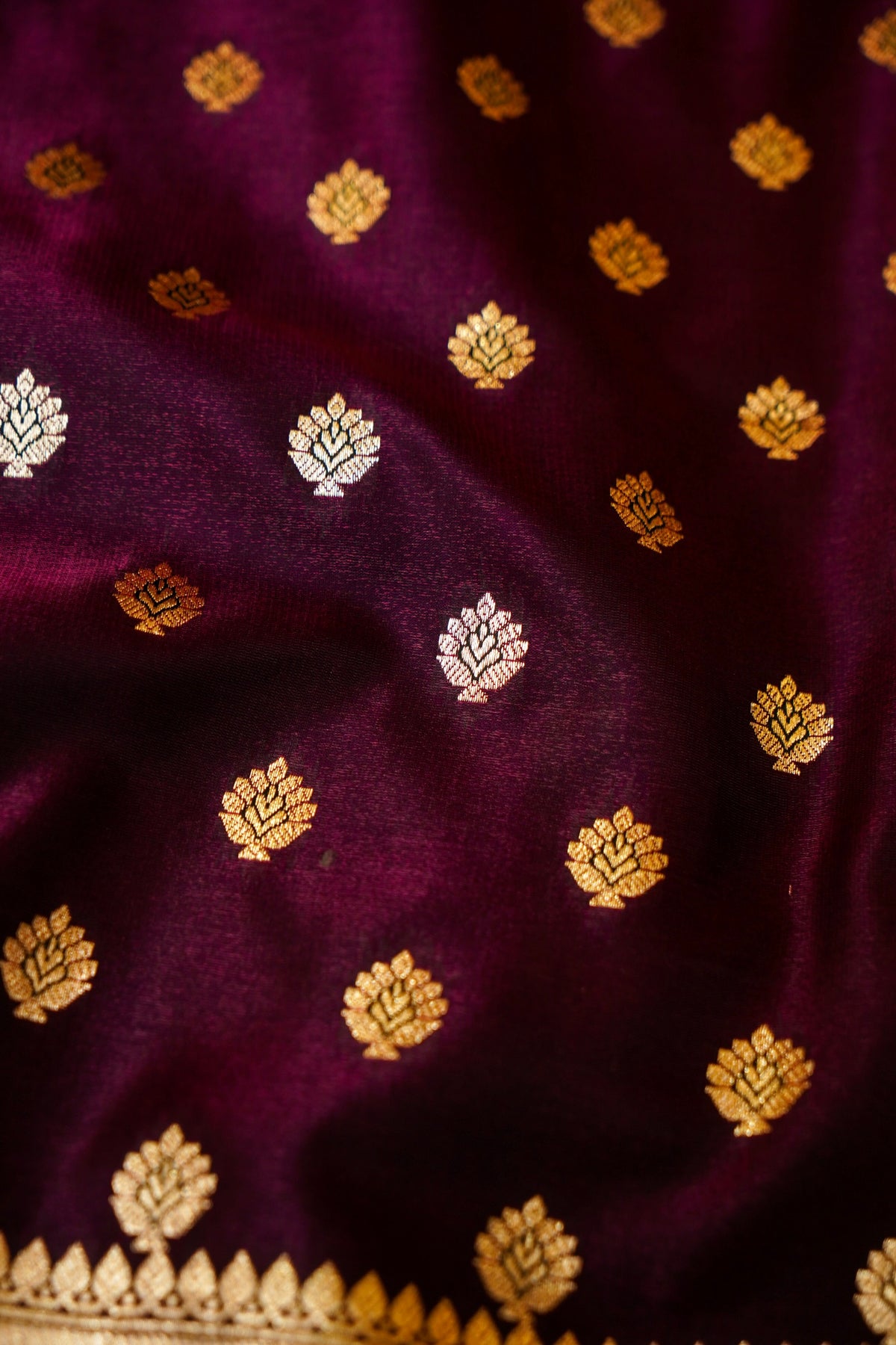 Royal Wine Maroon Banarasi Silk Saree with Golden Zari Weave