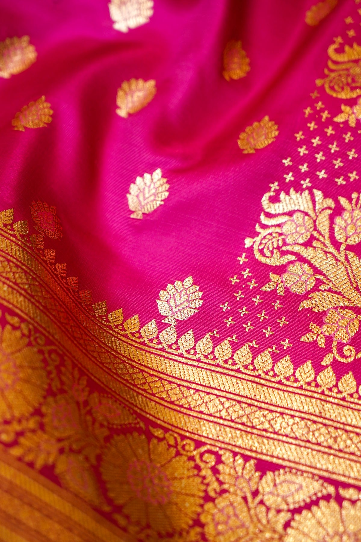 Royal Pink Banarasi Silk Saree with Golden Zari Weave