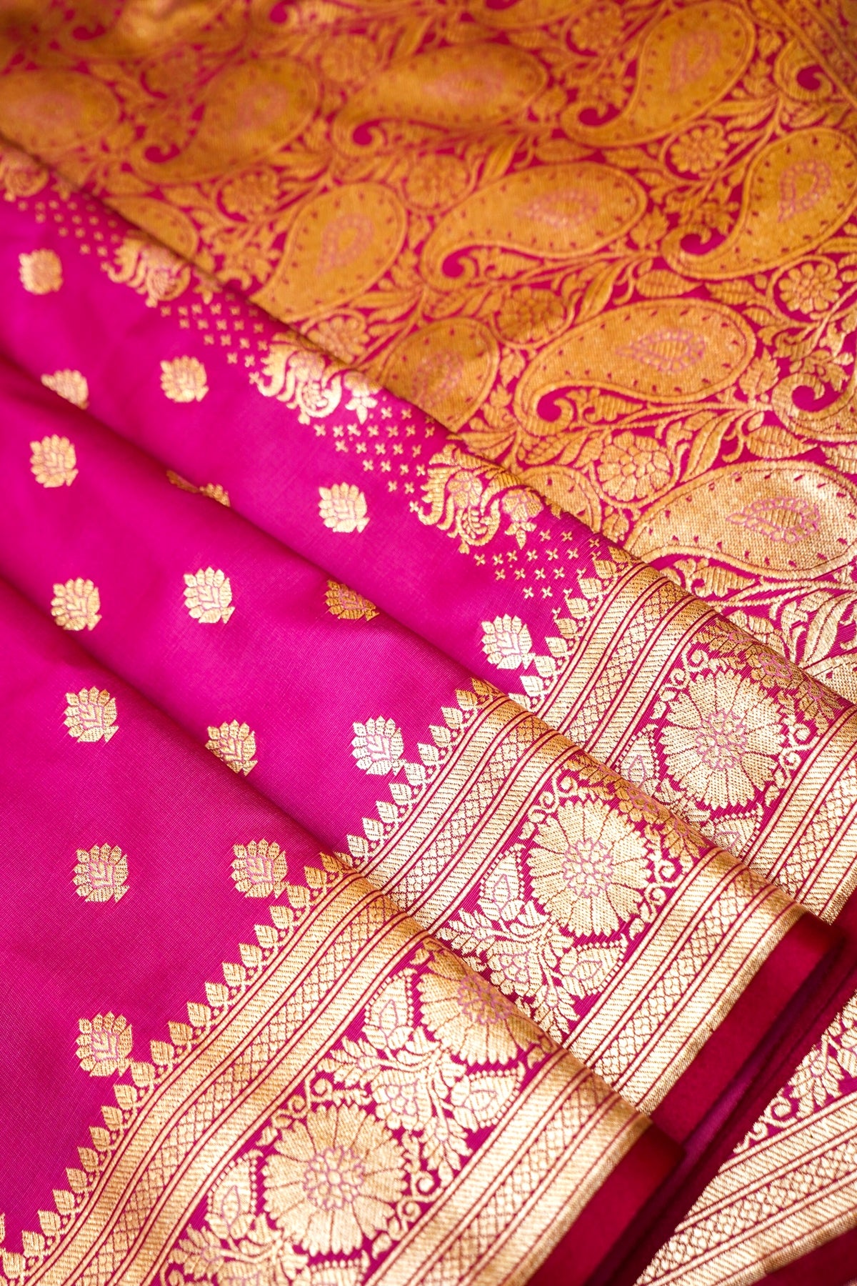 Royal Pink Banarasi Silk Saree with Golden Zari Weave