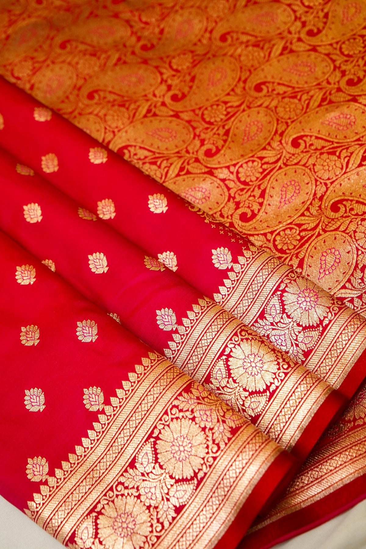 Royal Magenta-Red Banarasi Silk Saree with Golden Zari Weave