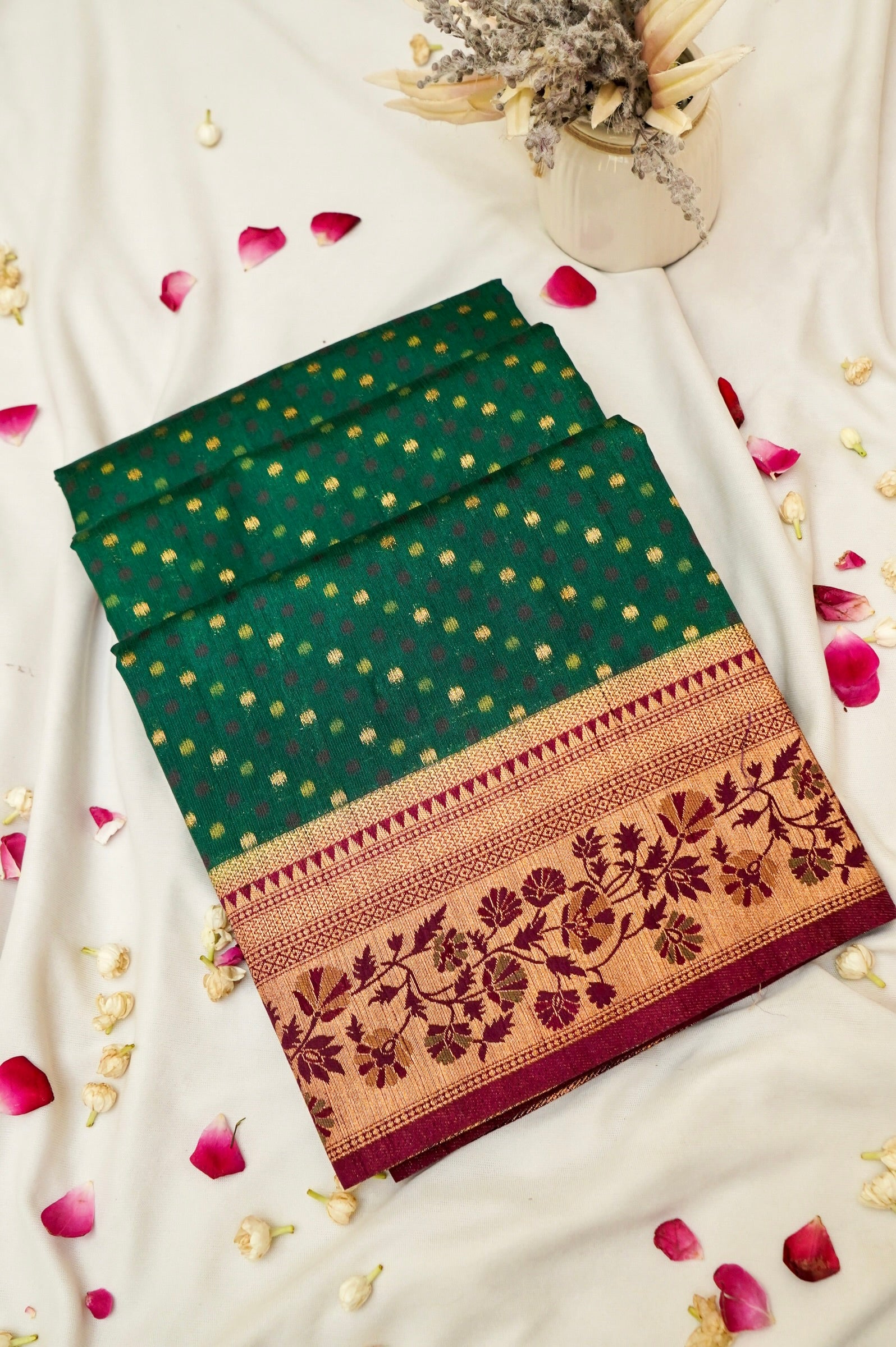 Emerald Green Paithani Style Ikkat Patola Silk Saree with Stitched Blouse
