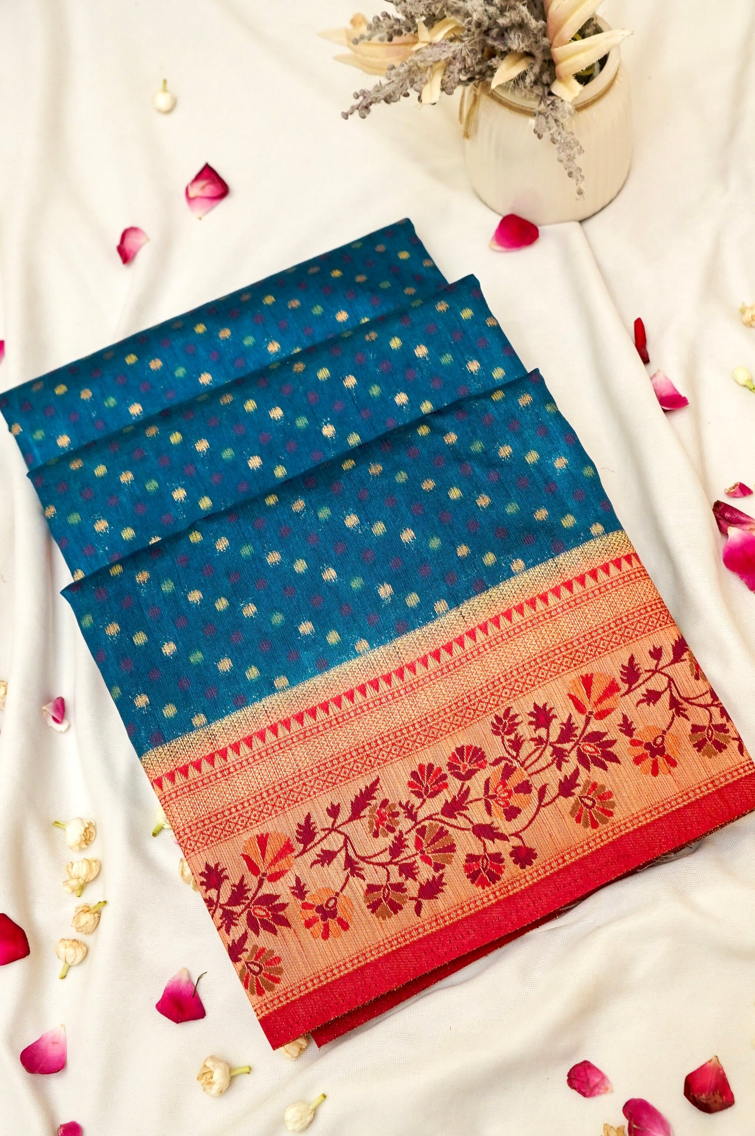 Navy Blue Paithani Style Ikkat Patola Silk Saree with Stitched Blouse