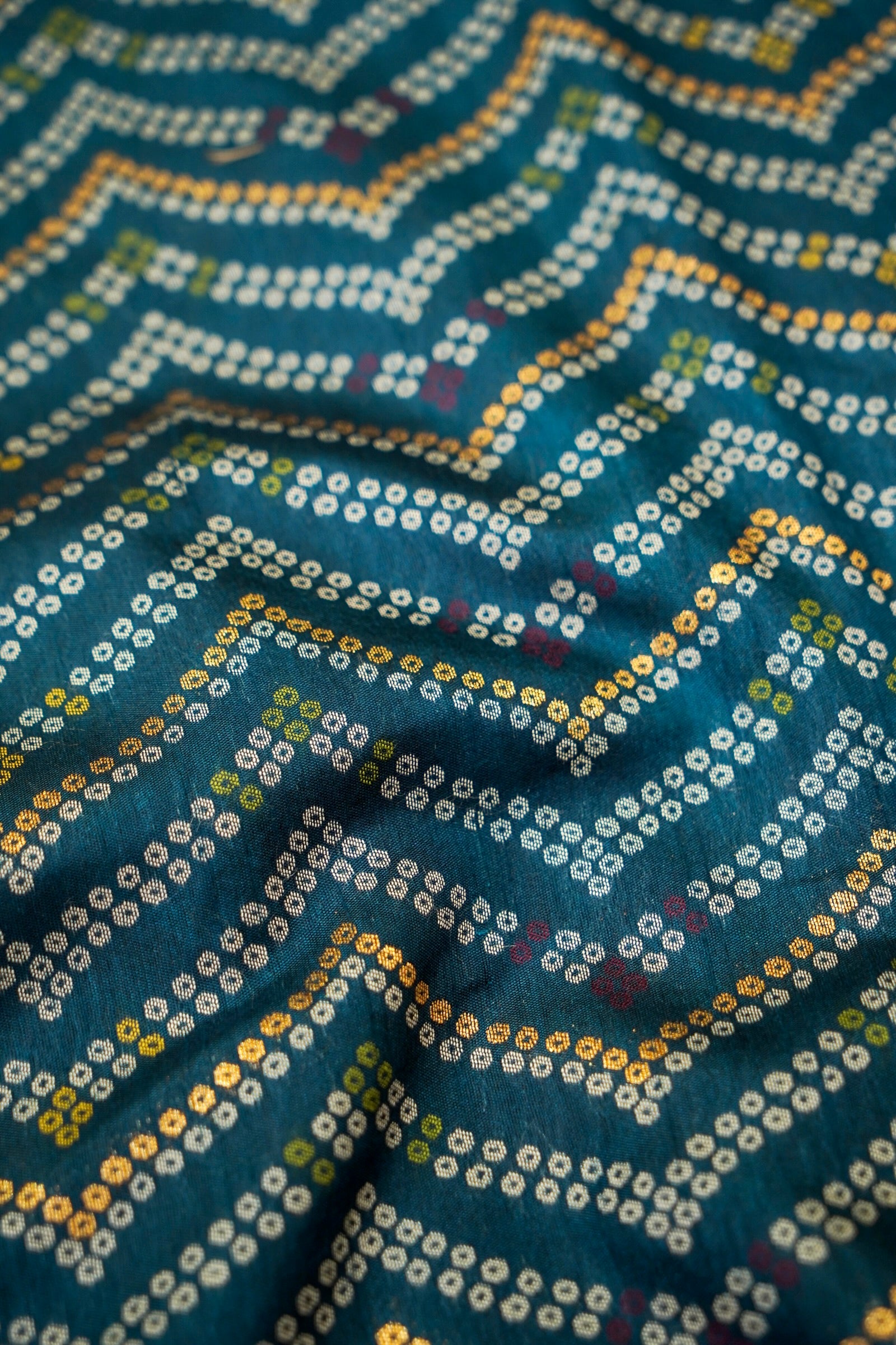 Deep Navy Blue Ikkat Patola Silk Saree with Mustard Border and Stitched Blouse