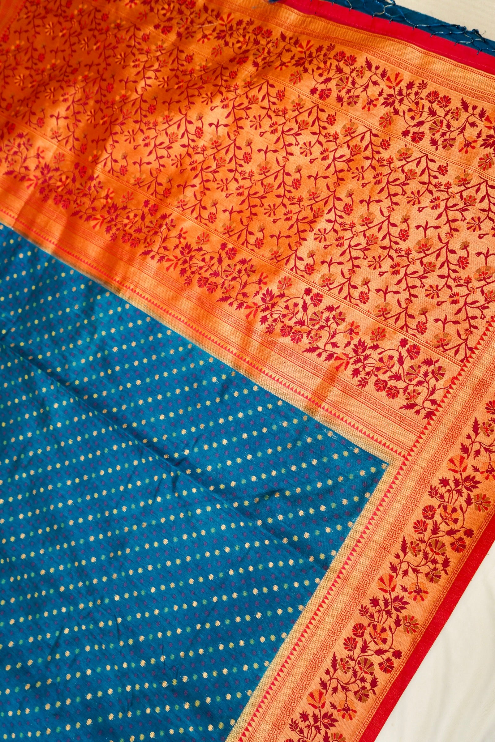 Navy Blue Paithani Style Ikkat Patola Silk Saree with Stitched Blouse