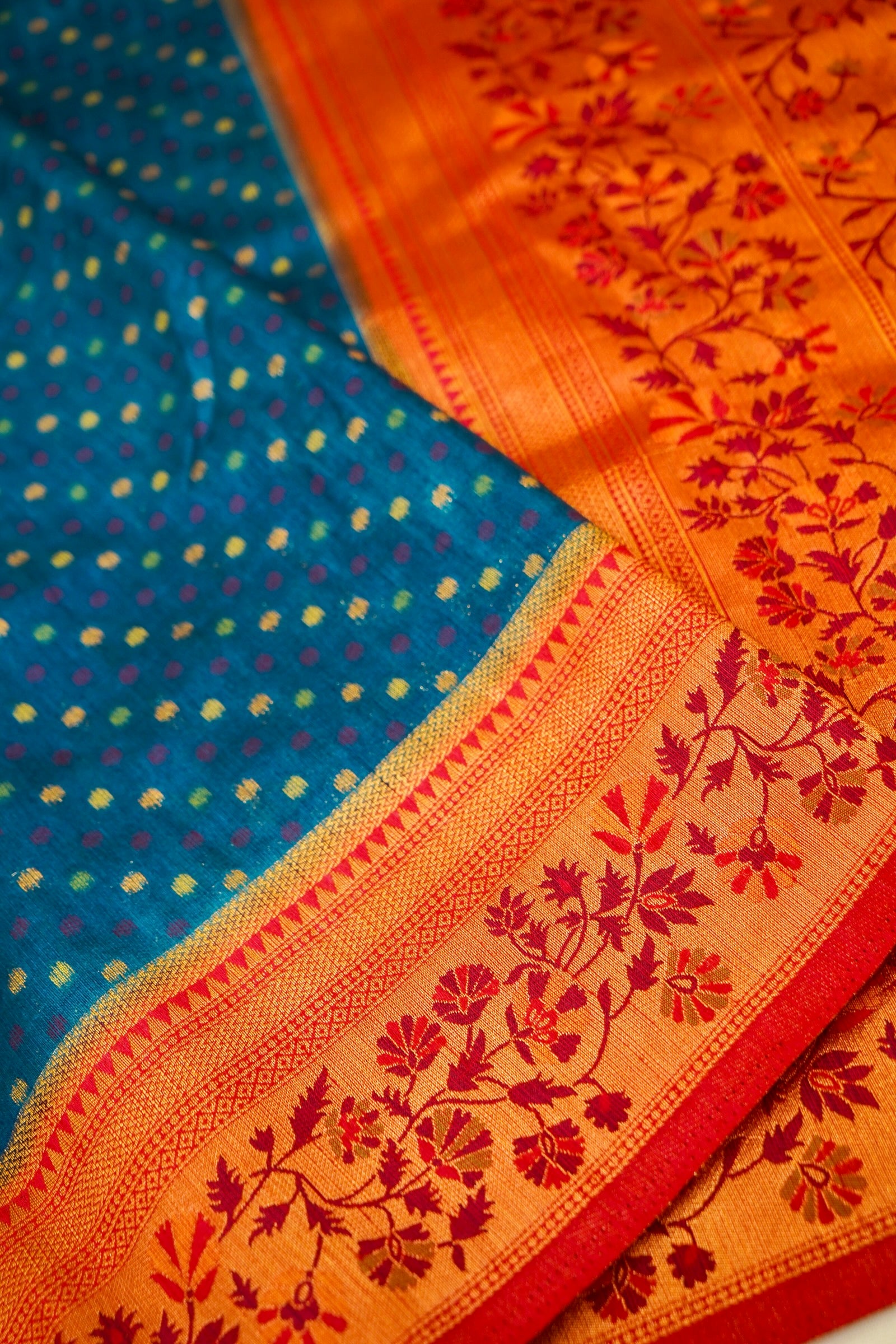 Navy Blue Paithani Style Ikkat Patola Silk Saree with Stitched Blouse