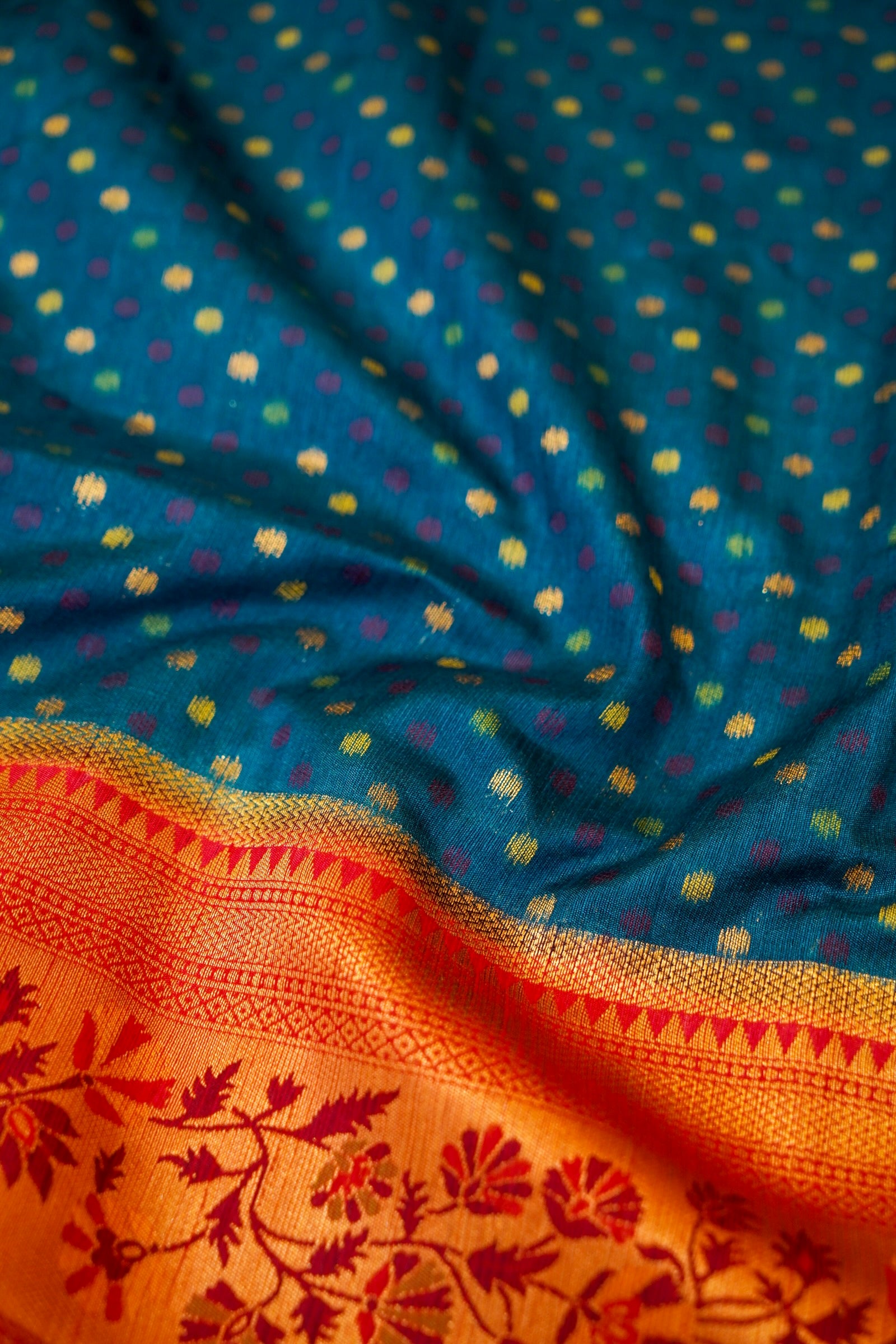 Navy Blue Paithani Style Ikkat Patola Silk Saree with Stitched Blouse