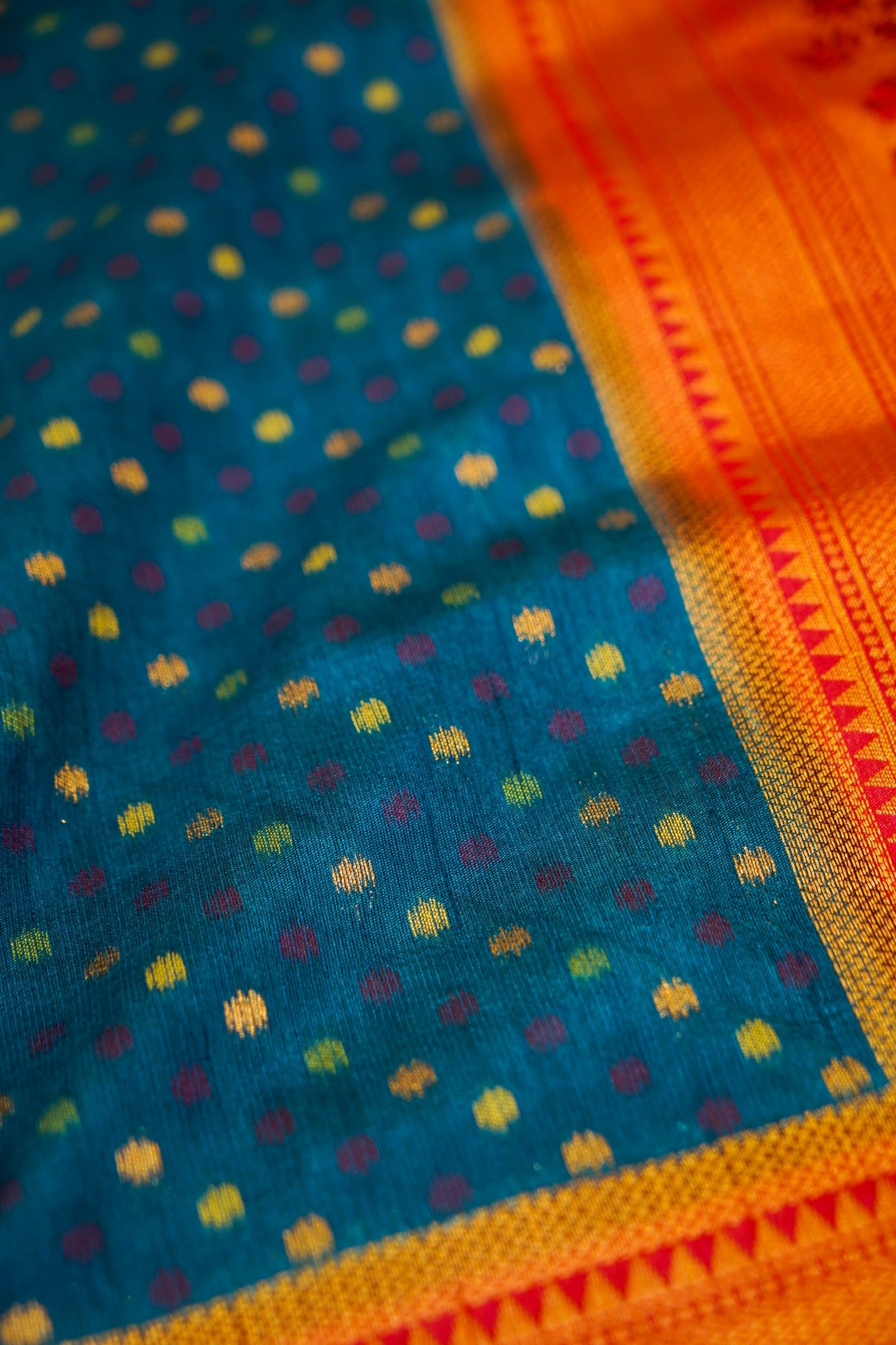 Navy Blue Paithani Style Ikkat Patola Silk Saree with Stitched Blouse