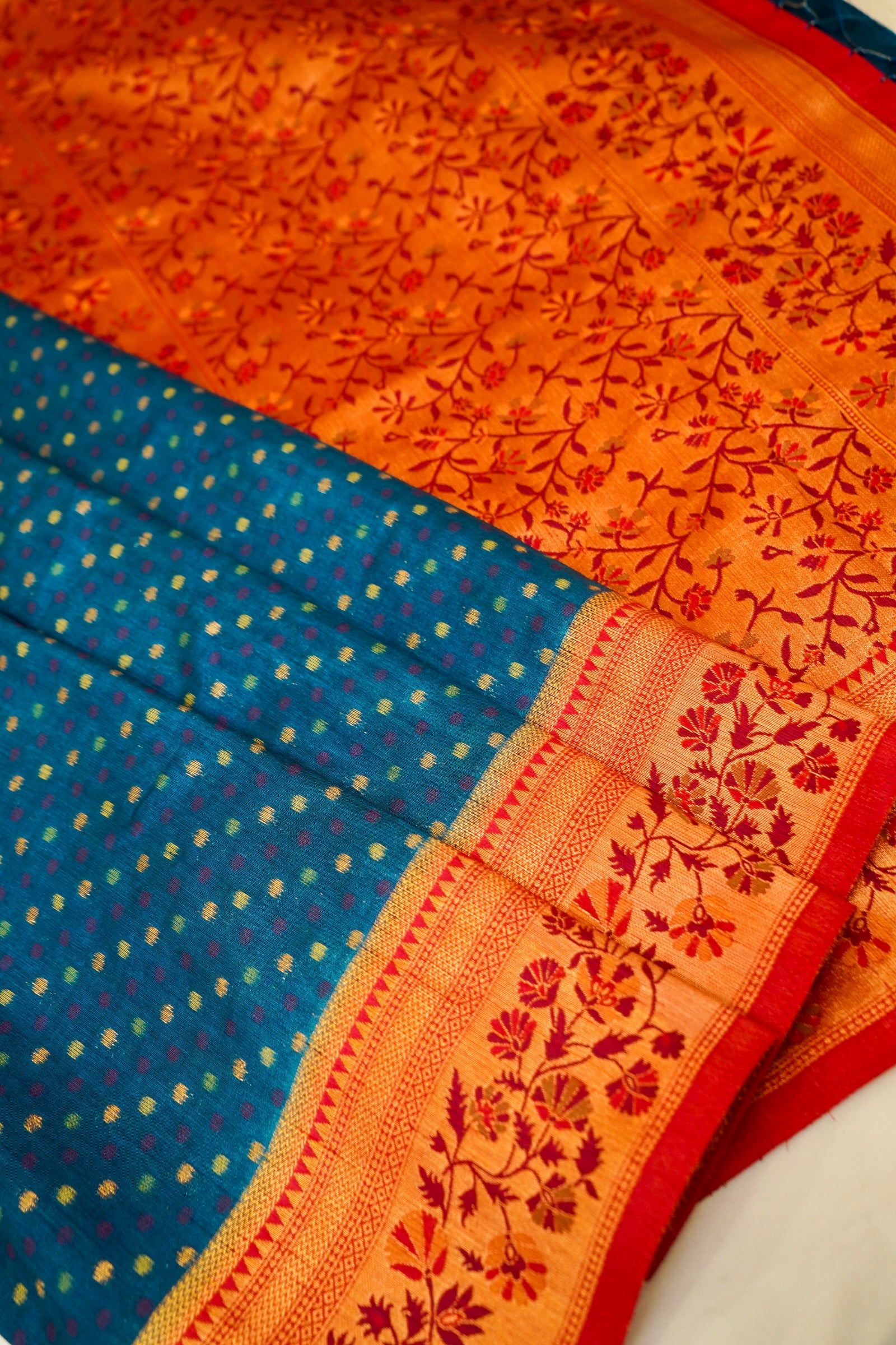 Navy Blue Paithani Style Ikkat Patola Silk Saree with Stitched Blouse