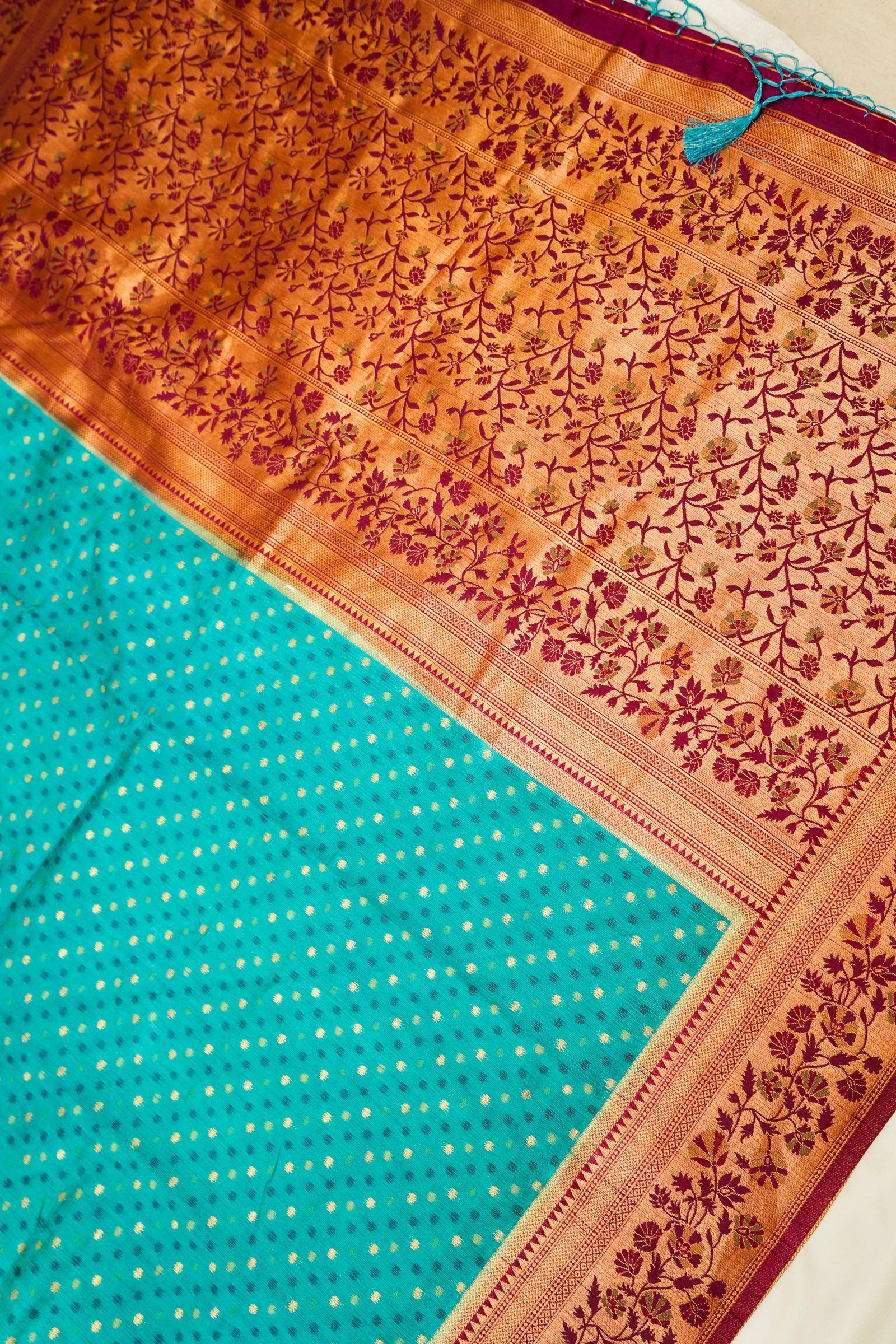 Teal Blue Paithani Style Ikkat Patola Silk Saree with Stitched Blouse