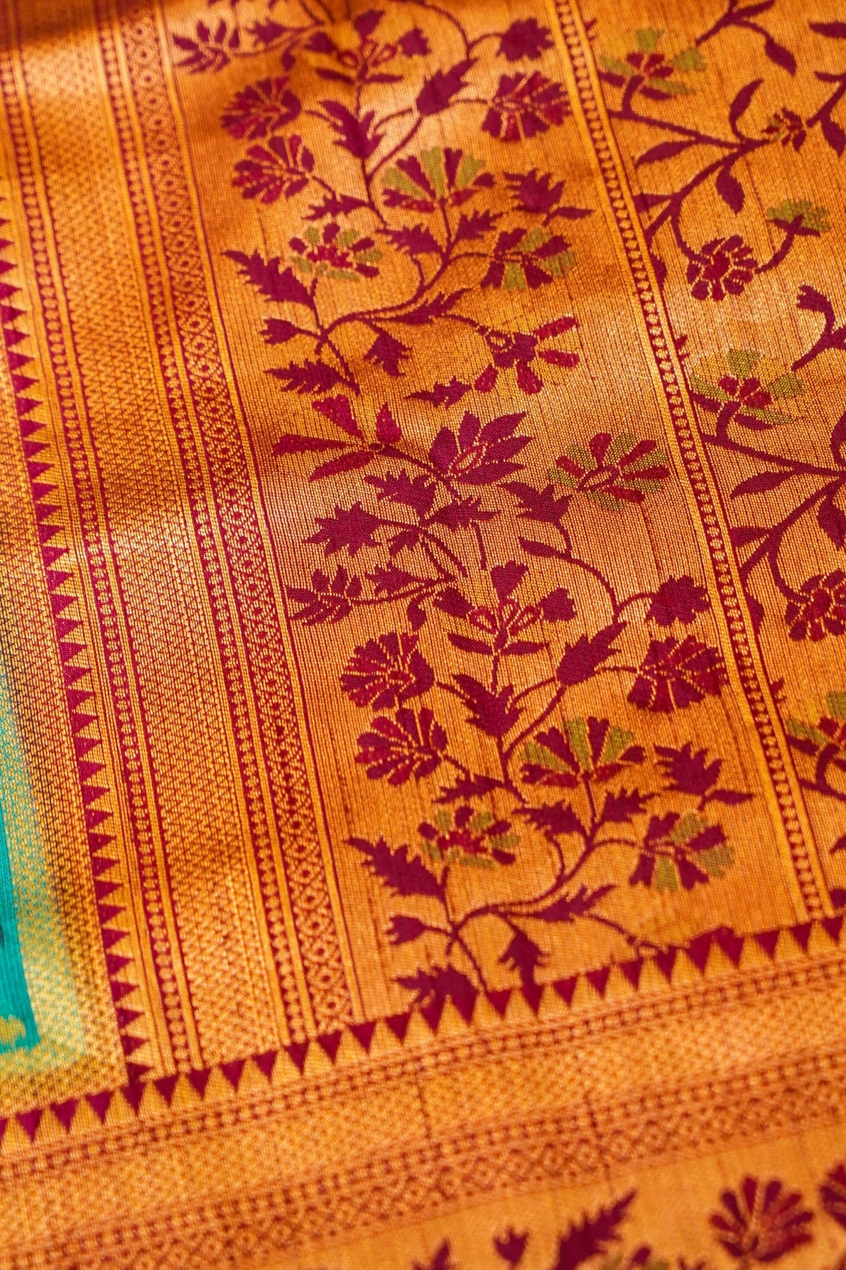 Teal Blue Paithani Style Ikkat Patola Silk Saree with Stitched Blouse