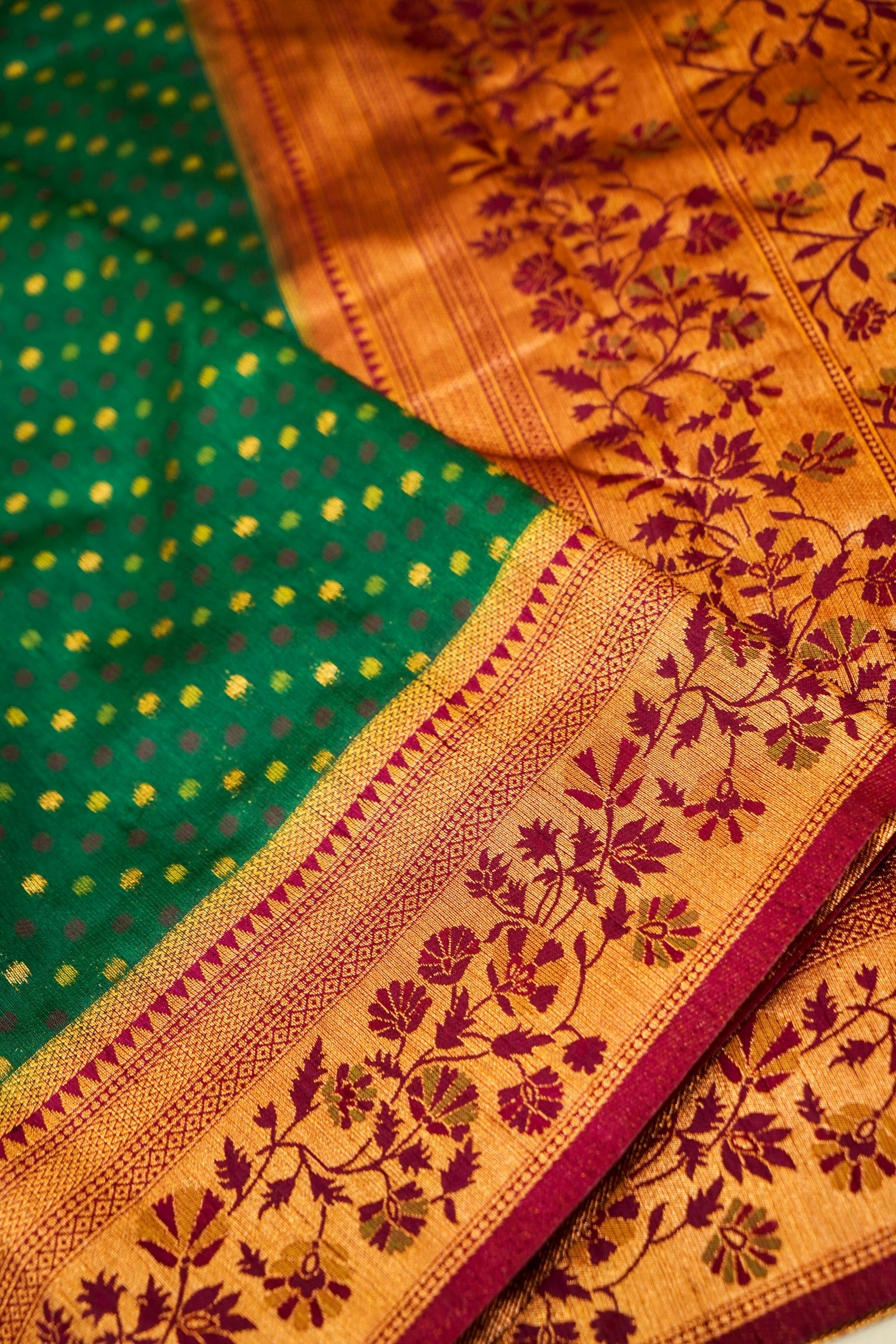 Emerald Green Paithani Style Ikkat Patola Silk Saree with Stitched Blouse
