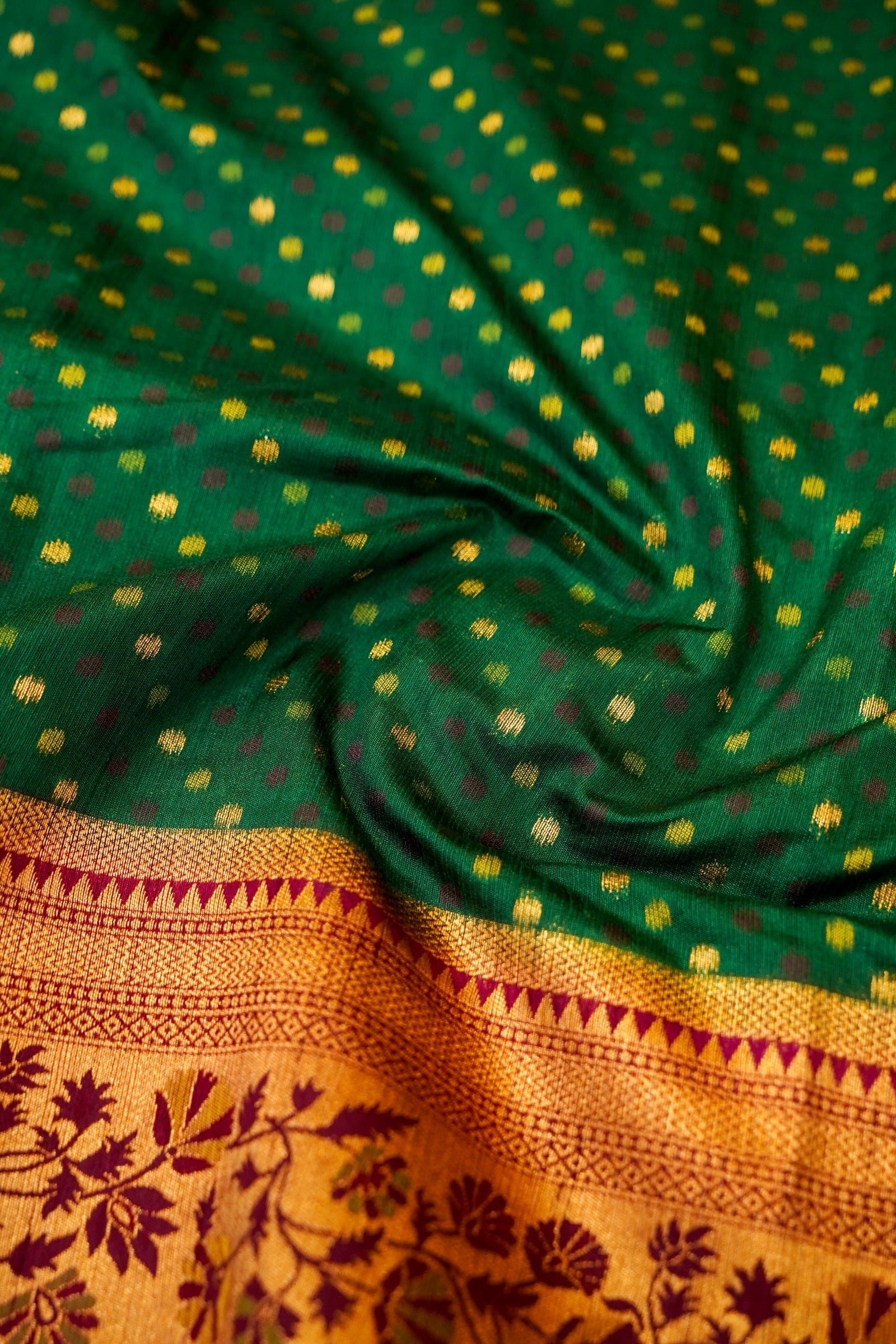 Emerald Green Paithani Style Ikkat Patola Silk Saree with Stitched Blouse