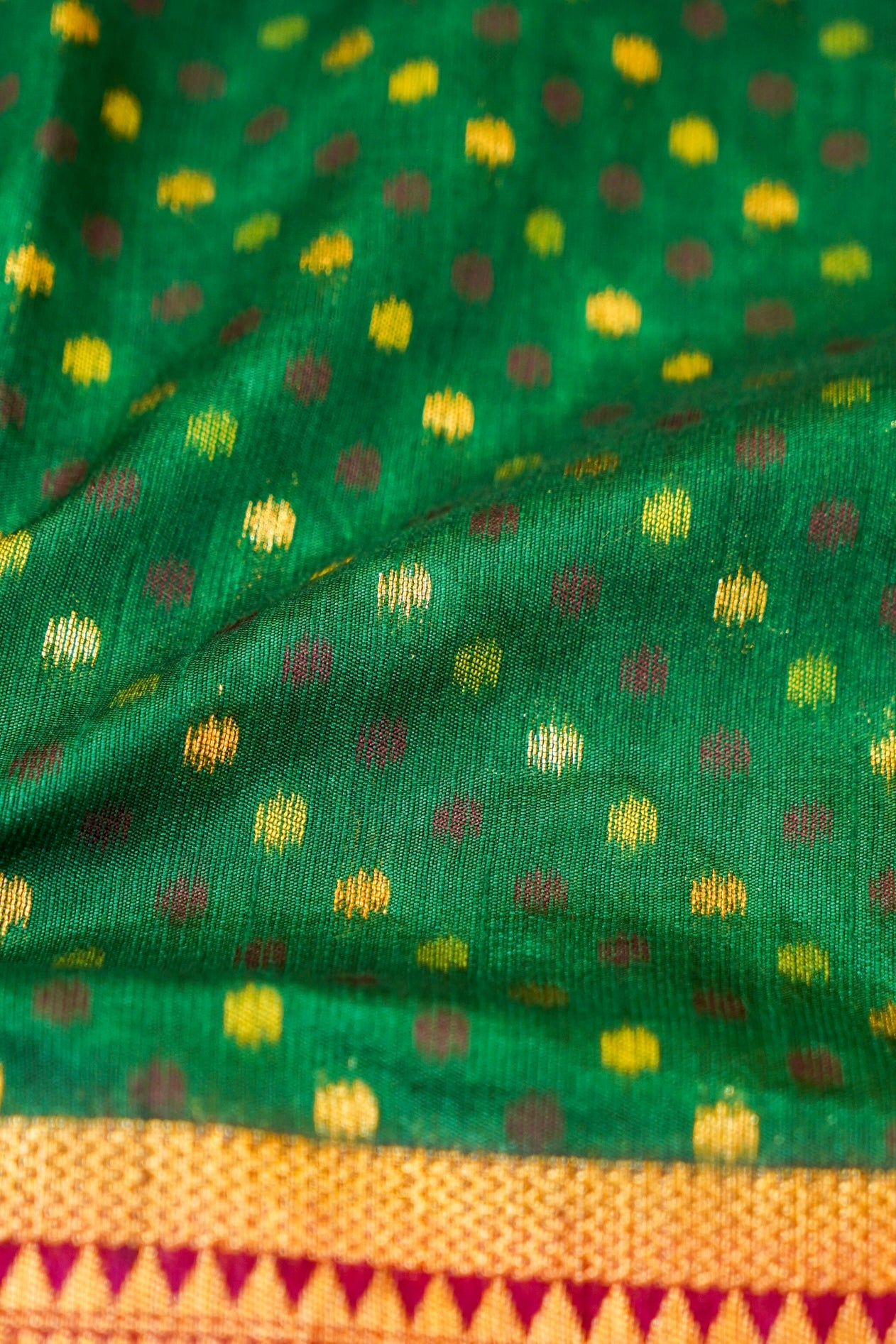 Emerald Green Paithani Style Ikkat Patola Silk Saree with Stitched Blouse