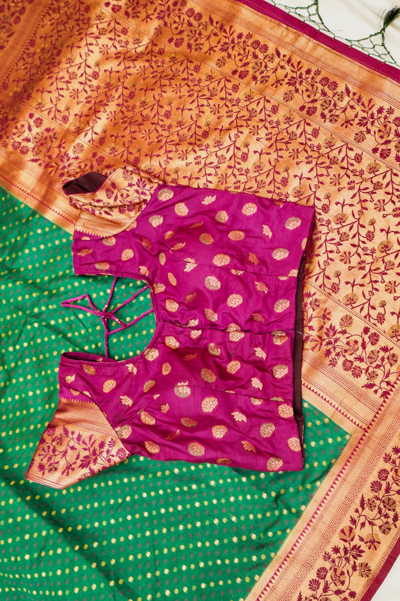 Emerald Green Paithani Style Ikkat Patola Silk Saree with Stitched Blouse