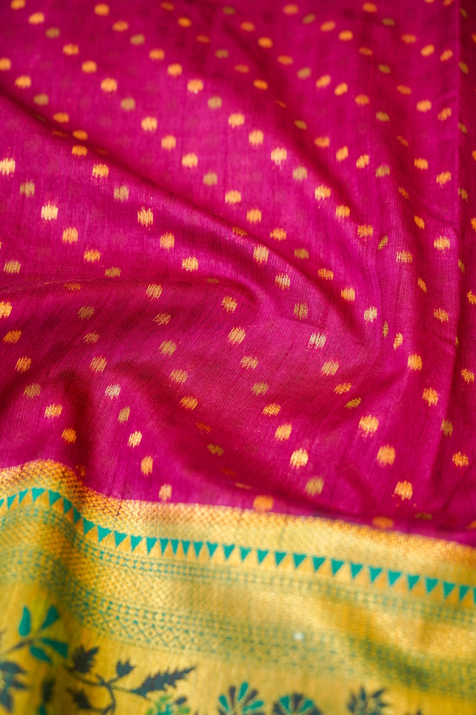 Rani Pink Paithani Style Ikkat Patola Silk Saree with Stitched Blouse
